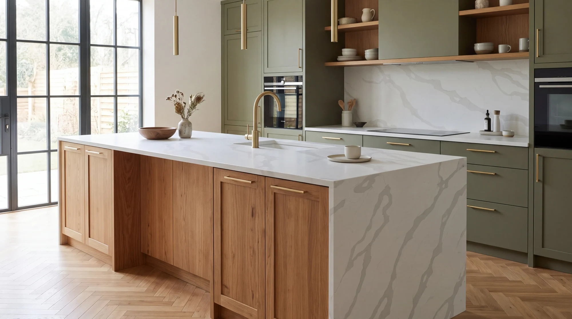 Statuario Grigio kitchen island, AI-generated design concept