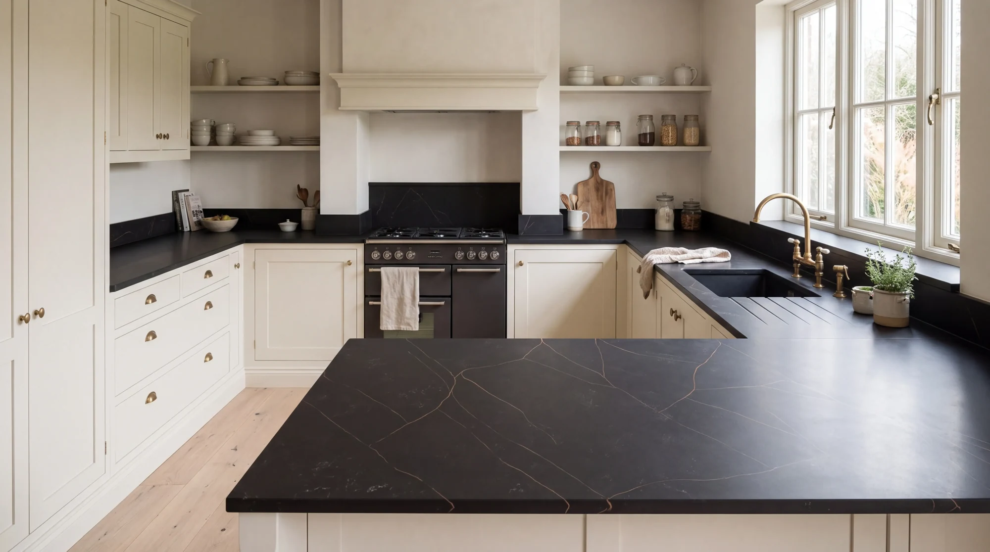 Calacatta Laurent u-shaped kitchen, AI-generated design concept
