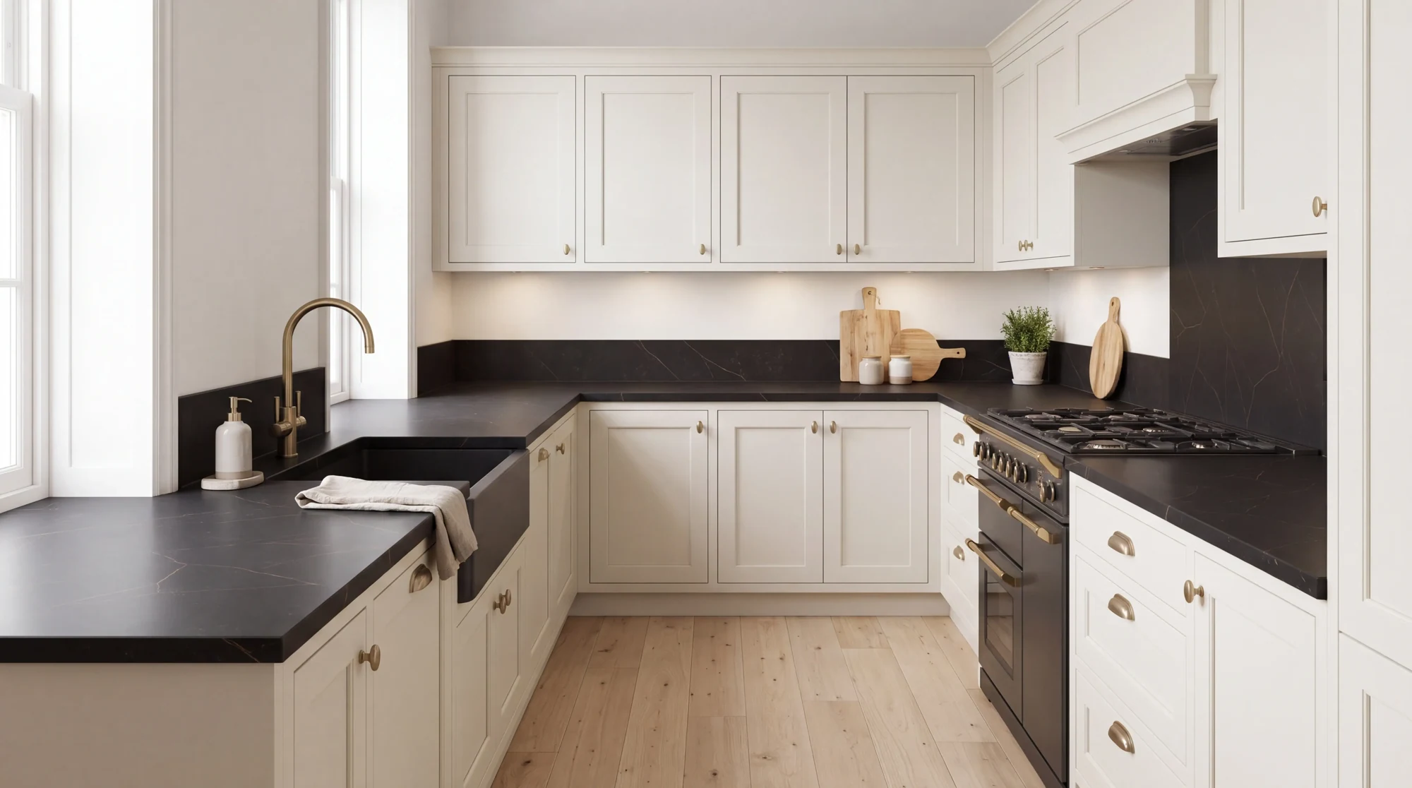 Calacatta Laurent l-shaped kitchen, AI-generated design concept