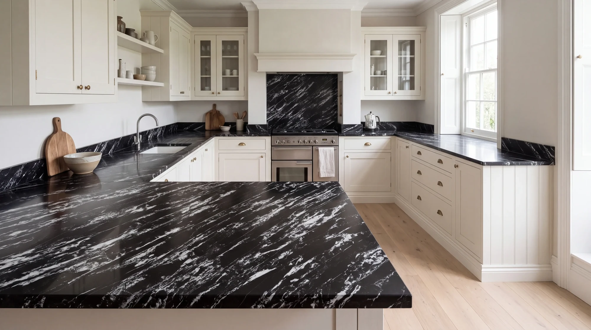Black Forest u-shaped kitchen, AI-generated design concept