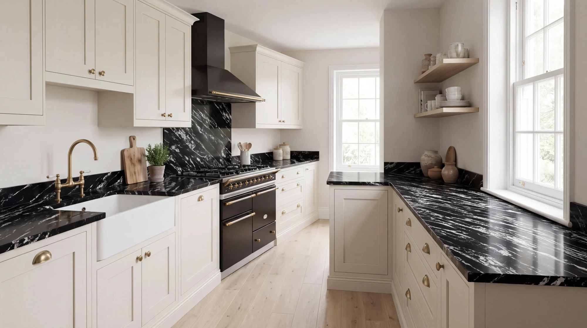 Black Forest l-shaped kitchen, AI-generated design concept
