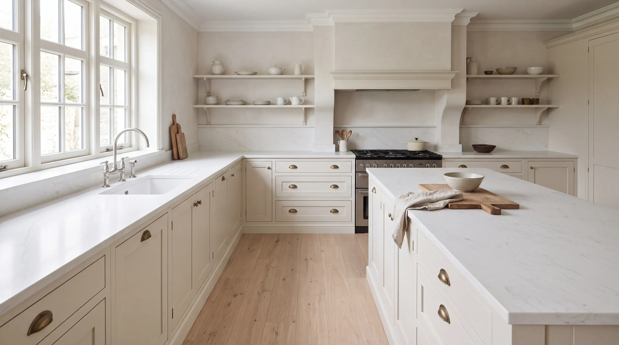 Calacatta Imperial Grey u-shaped kitchen, AI-generated design concept