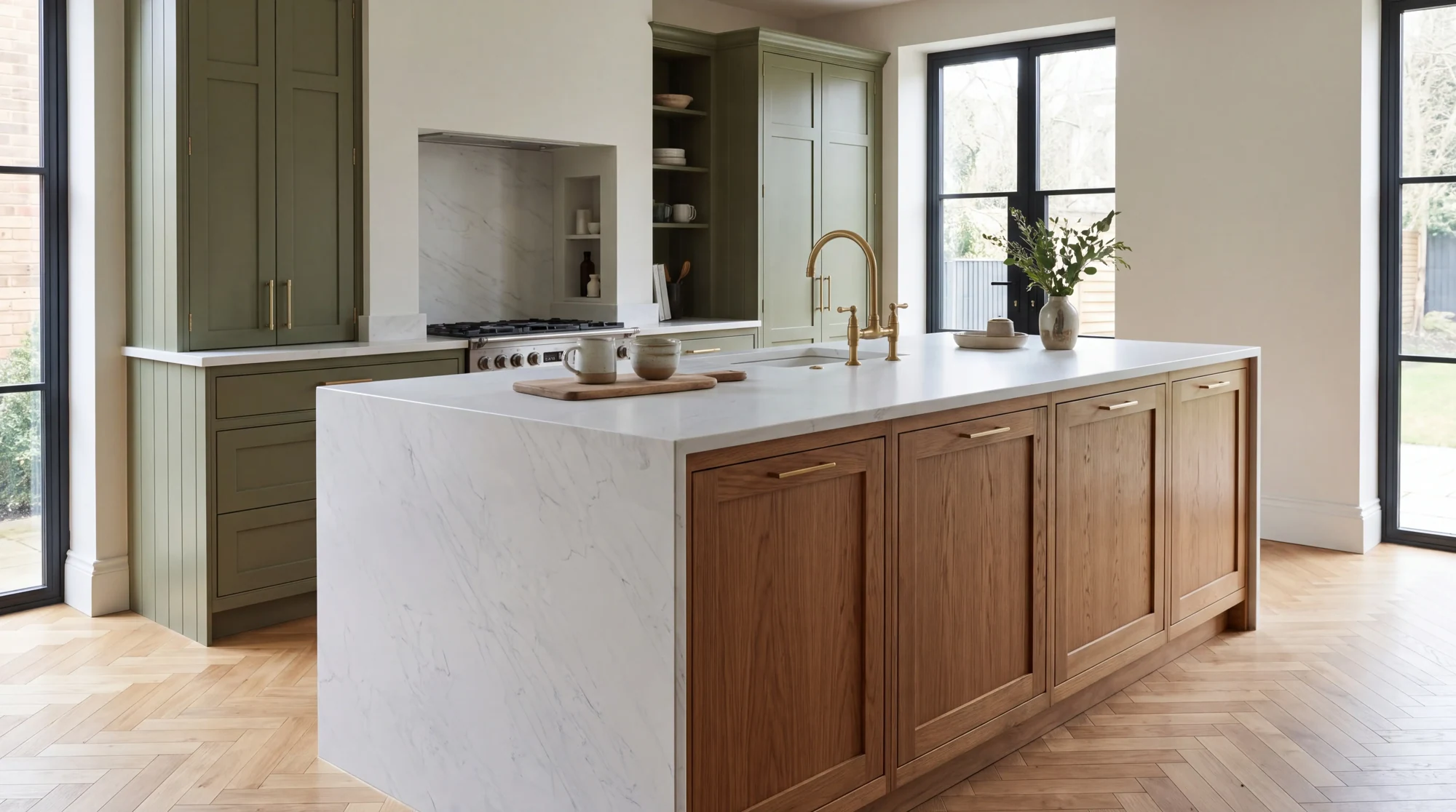 Calacatta Imperial Grey kitchen island, AI-generated design concept