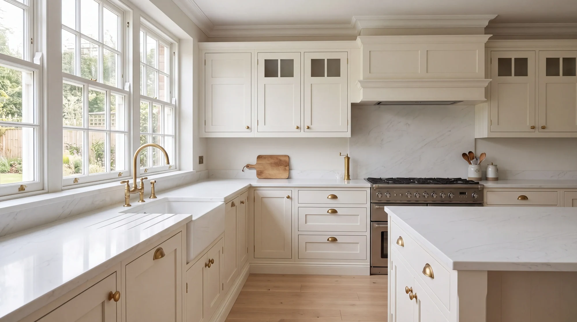Calacatta Imperial Grey l-shaped kitchen, AI-generated design concept