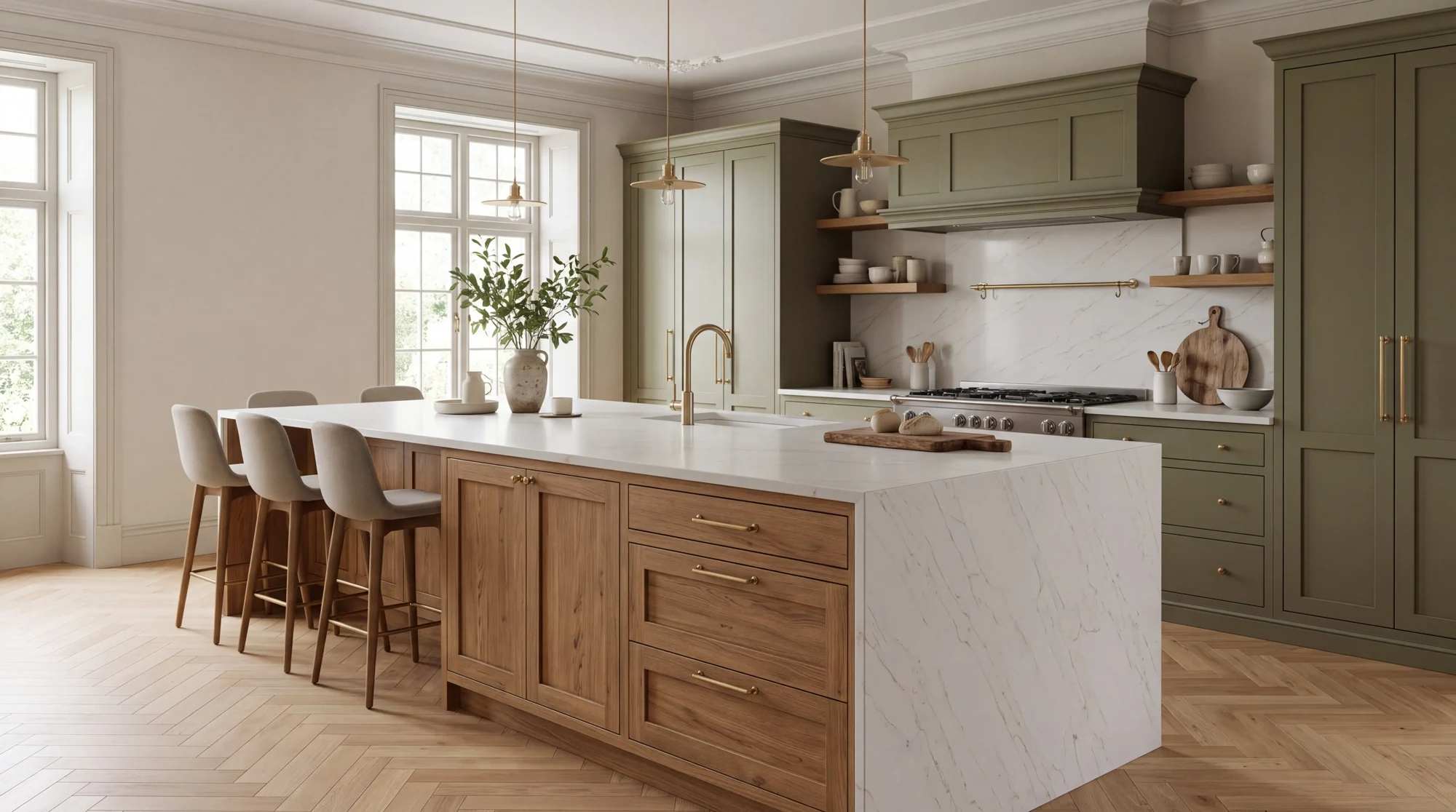 Calacatta Imperial Gold kitchen island, AI-generated design concept
