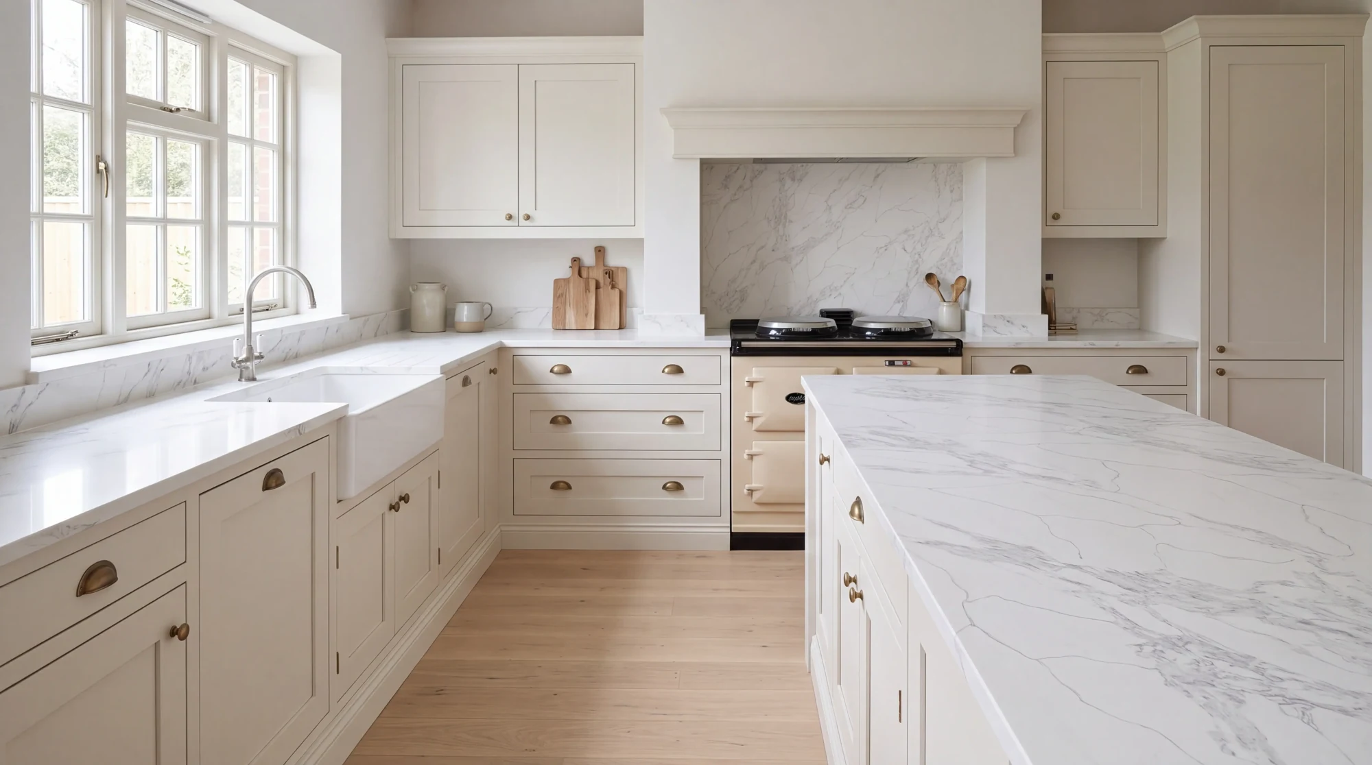 Calacatta Classico u-shaped kitchen, AI-generated design concept