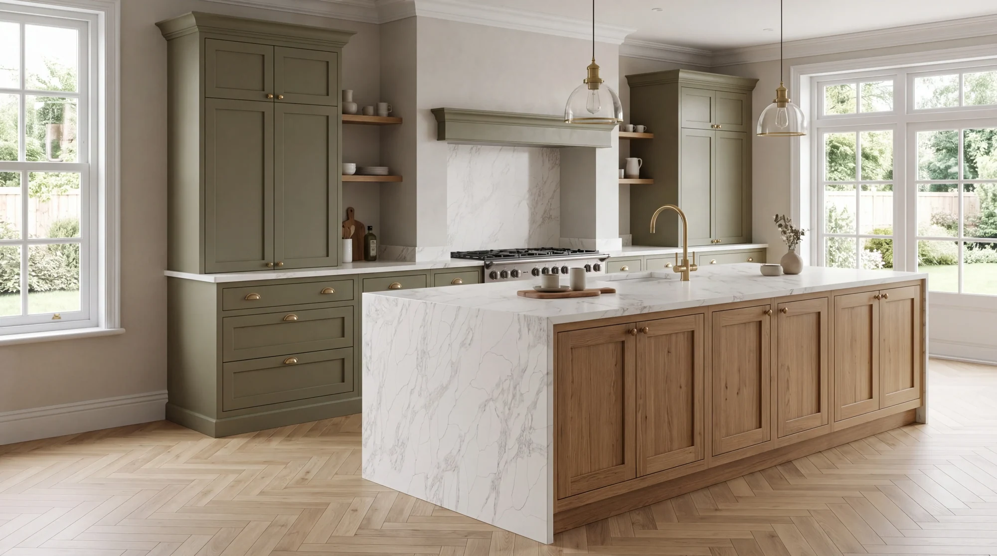 Calacatta Classico kitchen island, AI-generated design concept
