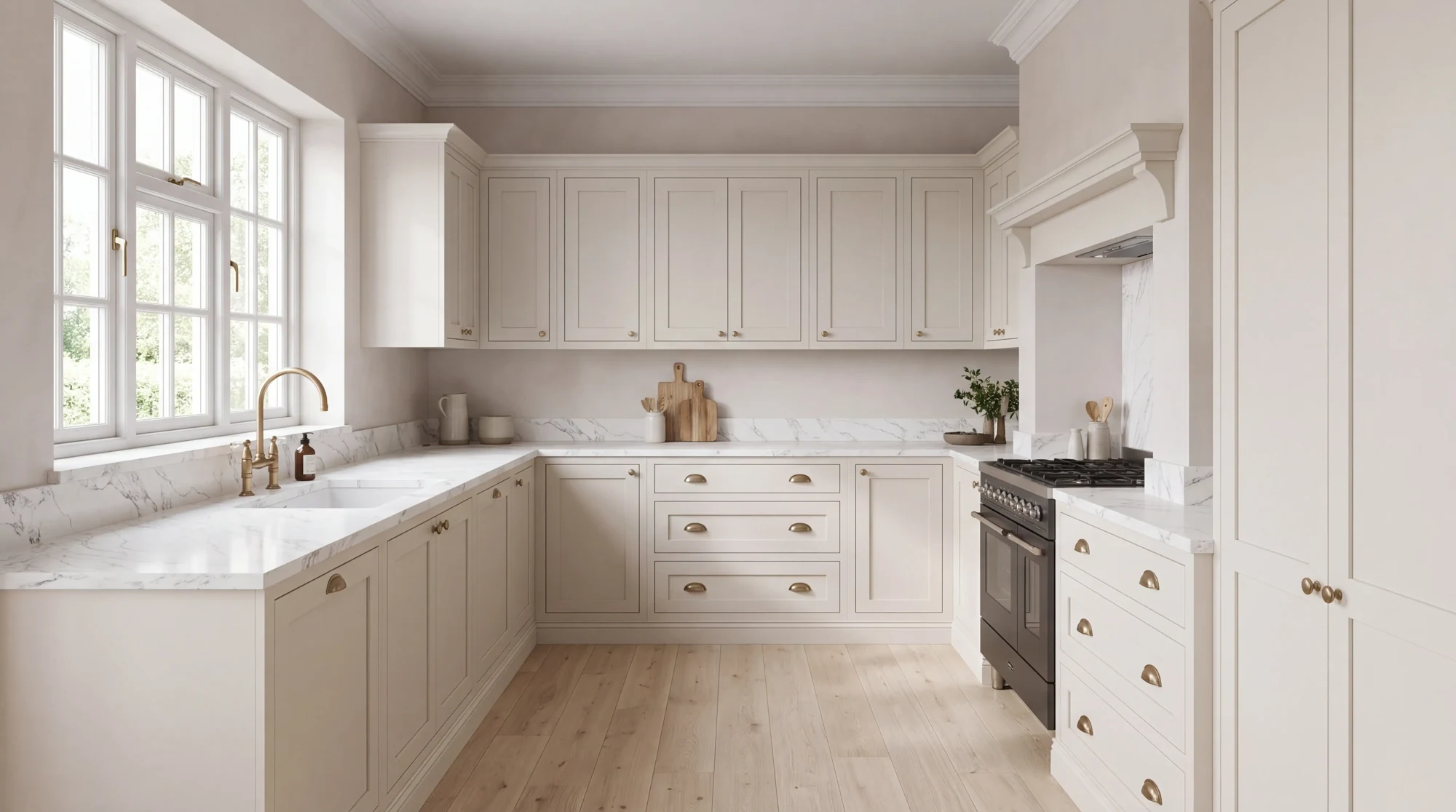 Calacatta Classico l-shaped kitchen, AI-generated design concept