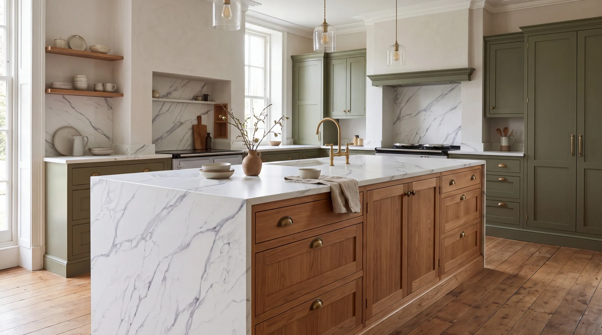 Calacatta Opera kitchen island, AI-generated design concept