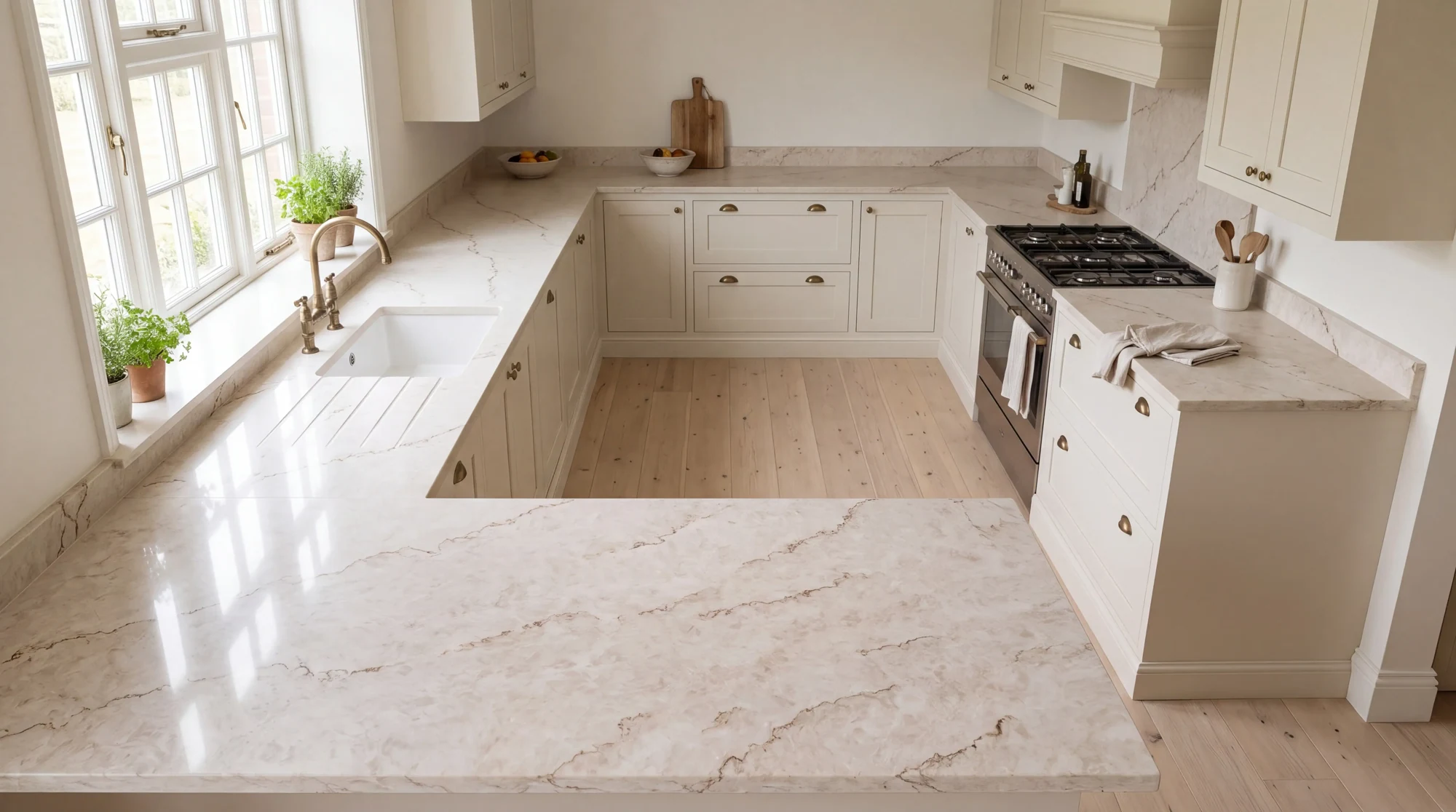 Taj Mahal Extra u-shaped kitchen, AI-generated design concept