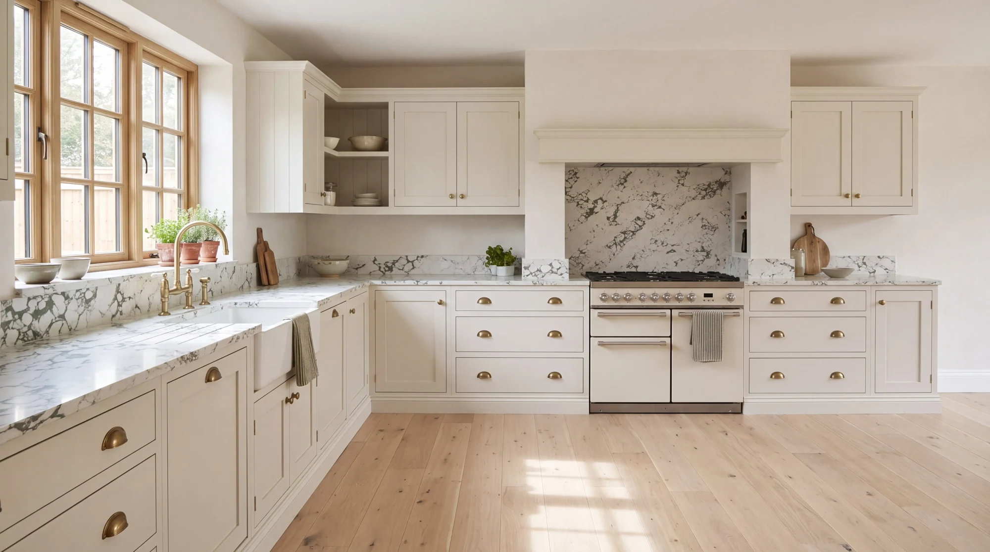 Arabescato Green l-shaped kitchen, AI-generated design concept