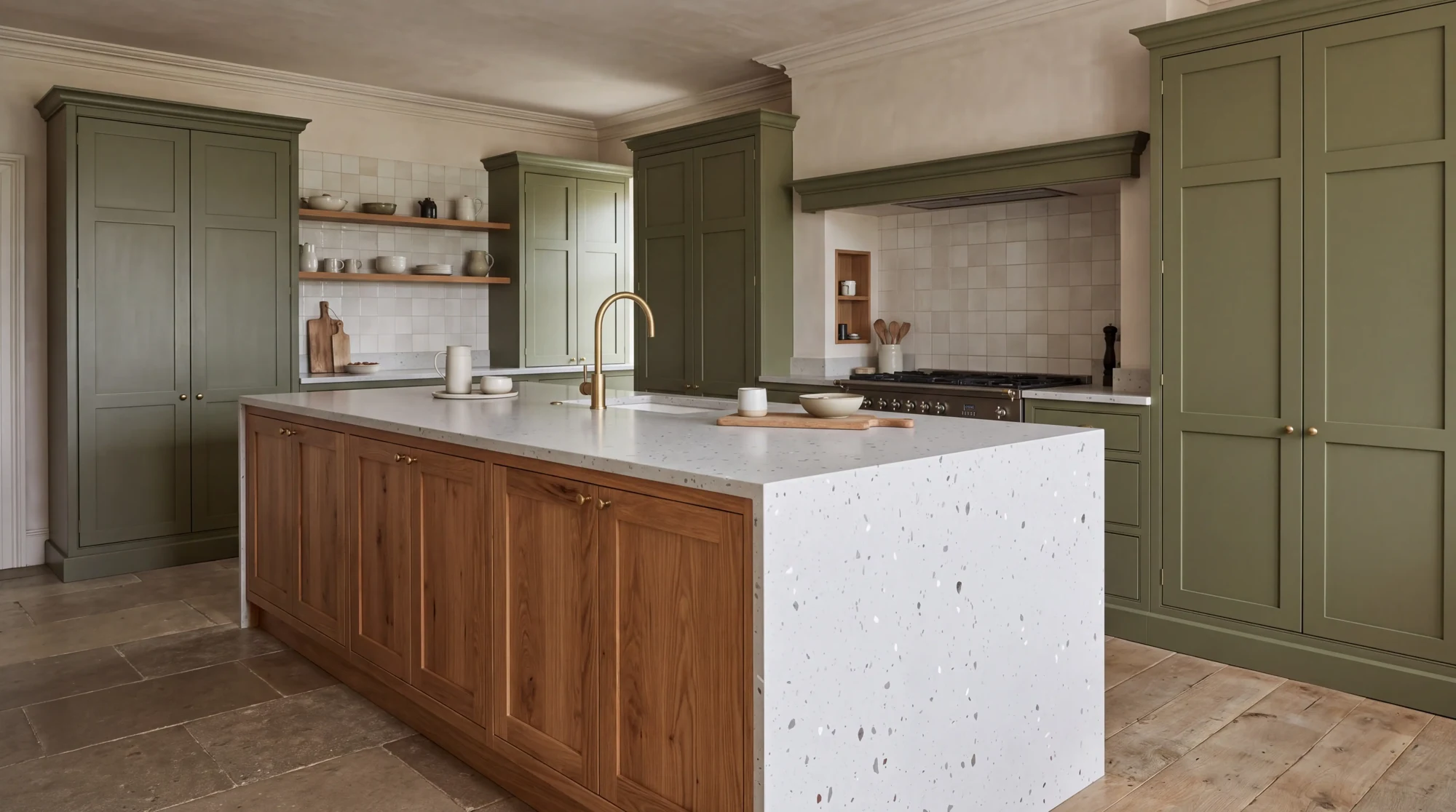 Frozen Terrazo kitchen island, AI-generated design concept