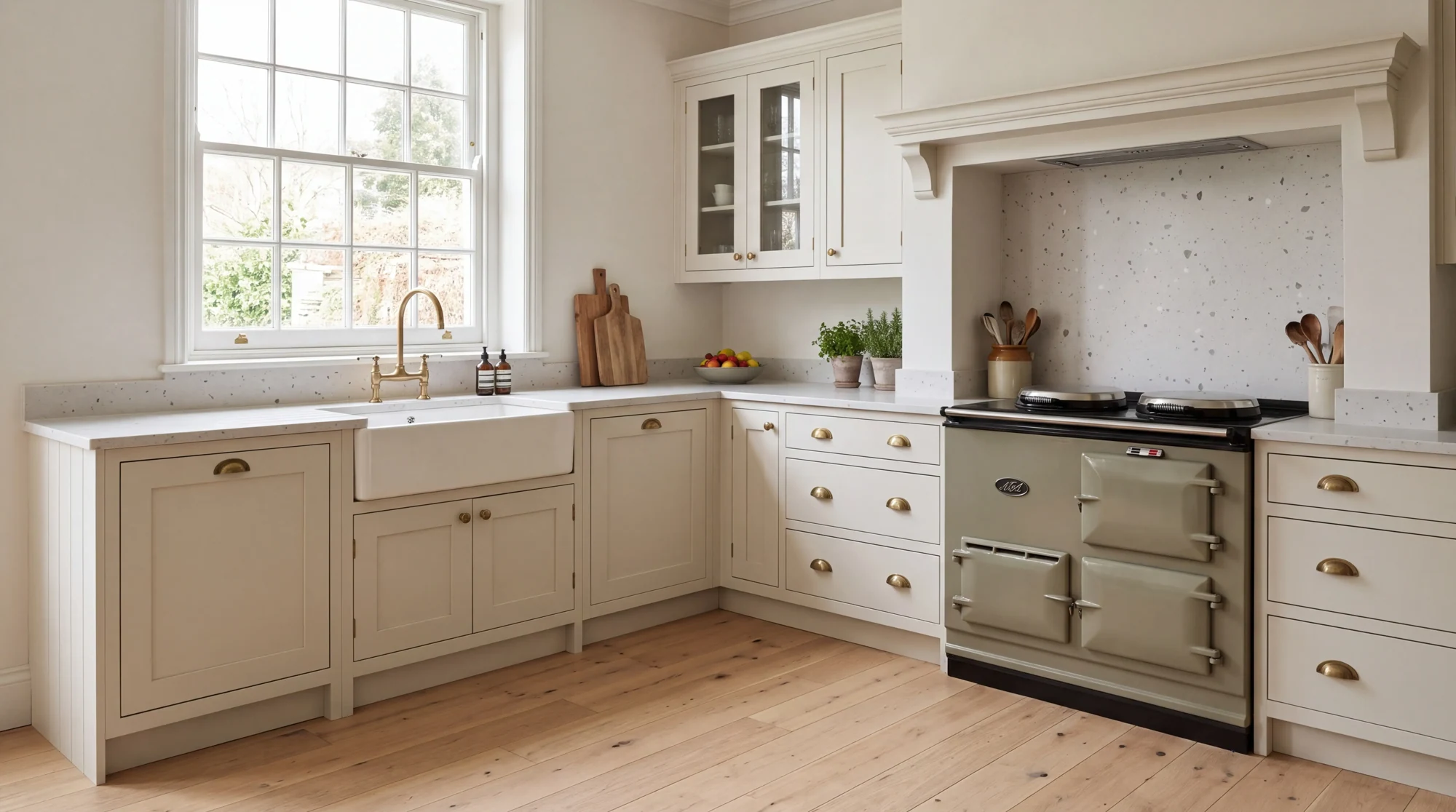 Frozen Terrazo l-shaped kitchen, AI-generated design concept