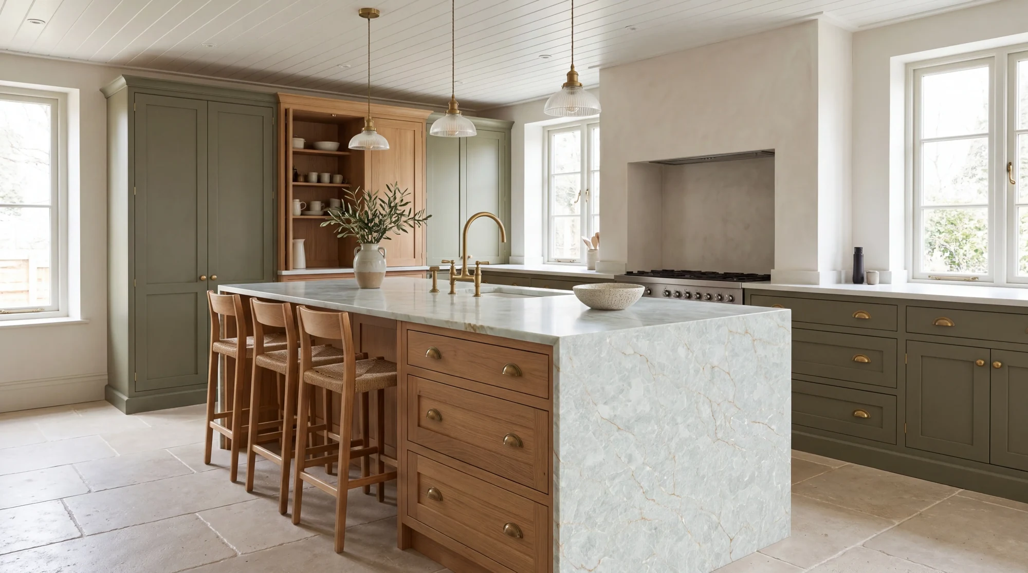 Ice Green Onyx kitchen island, AI-generated design concept
