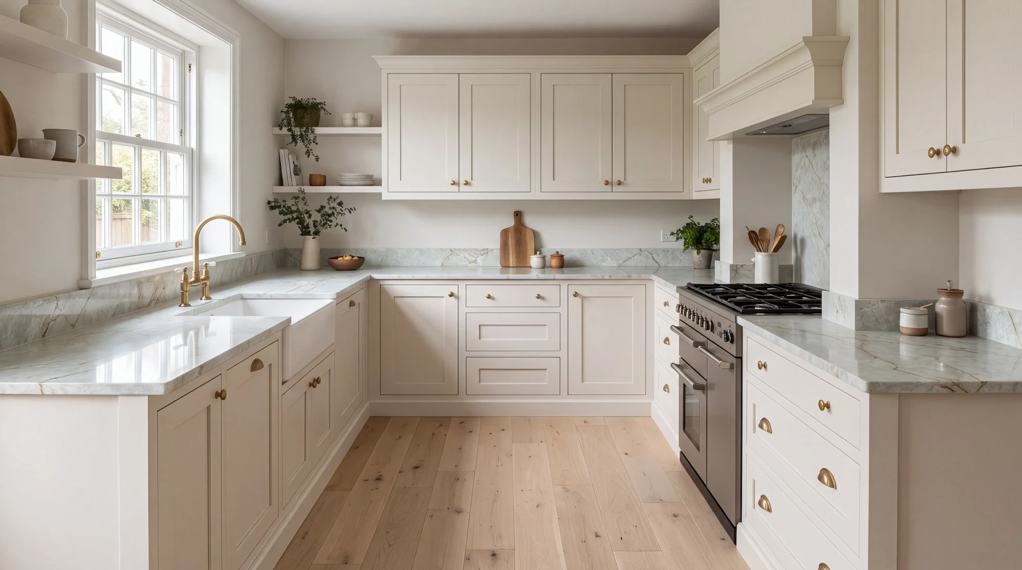 Ice Green Onyx l-shaped kitchen, AI-generated design concept