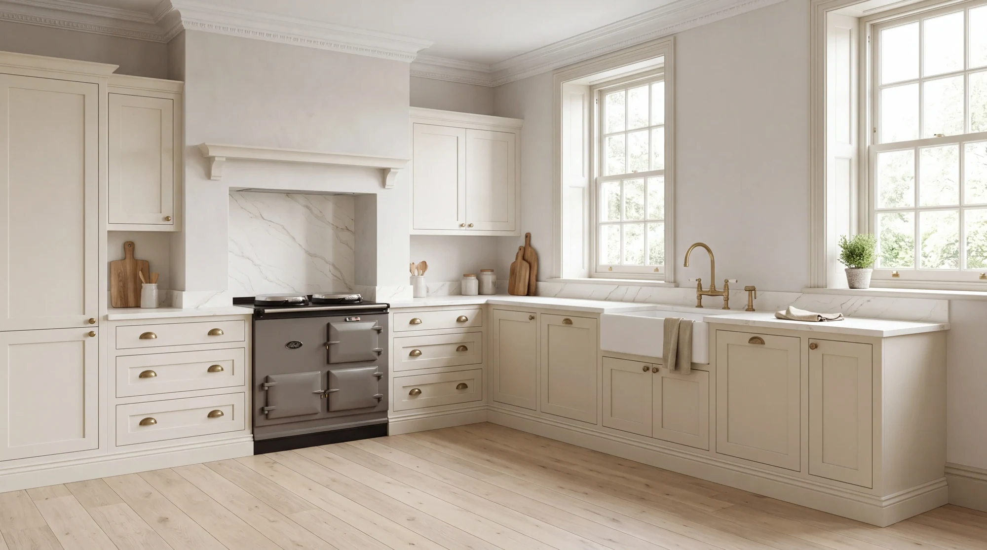 Modern Calacatta Gold l-shaped kitchen, AI-generated design concept