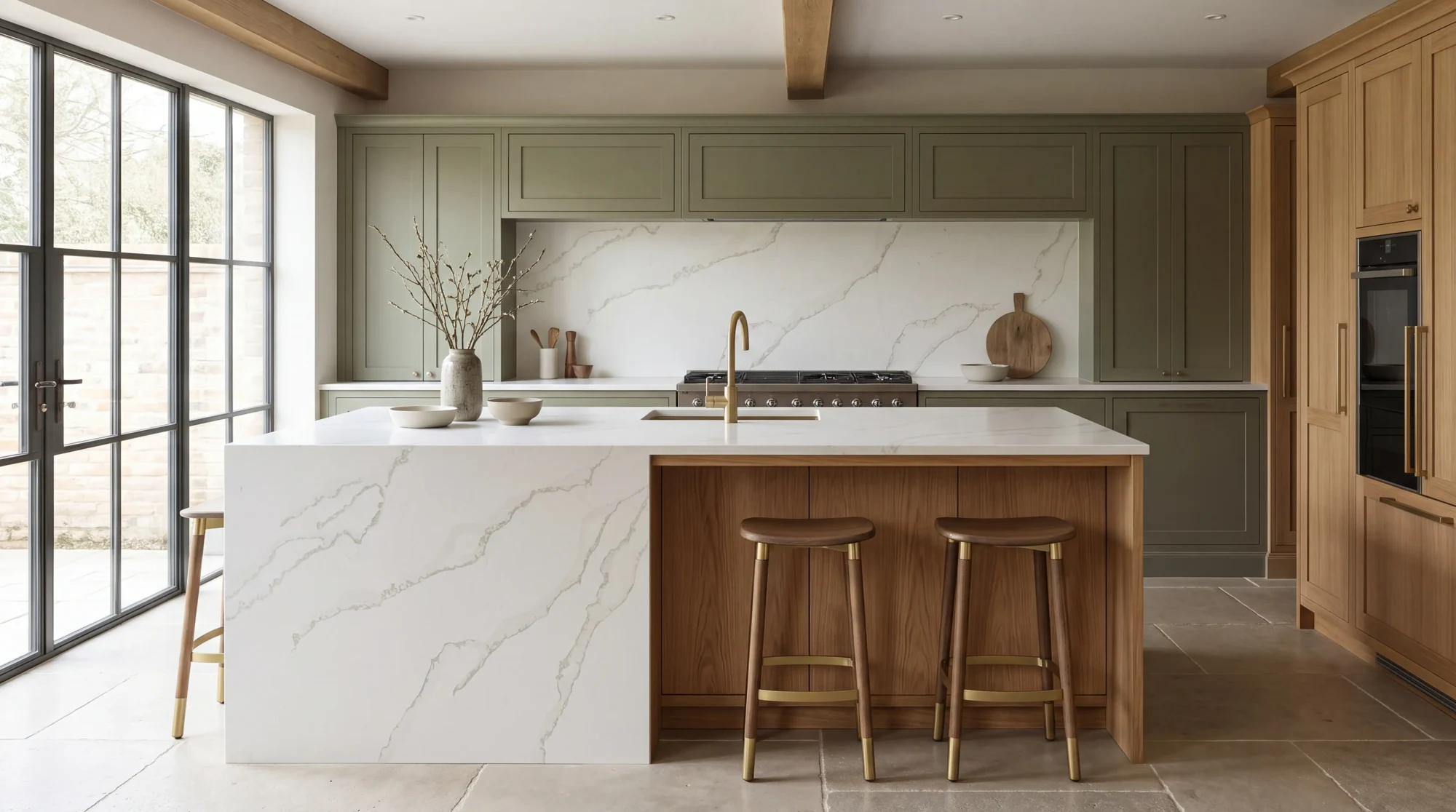 Calacatta Storm kitchen island, AI-generated design concept
