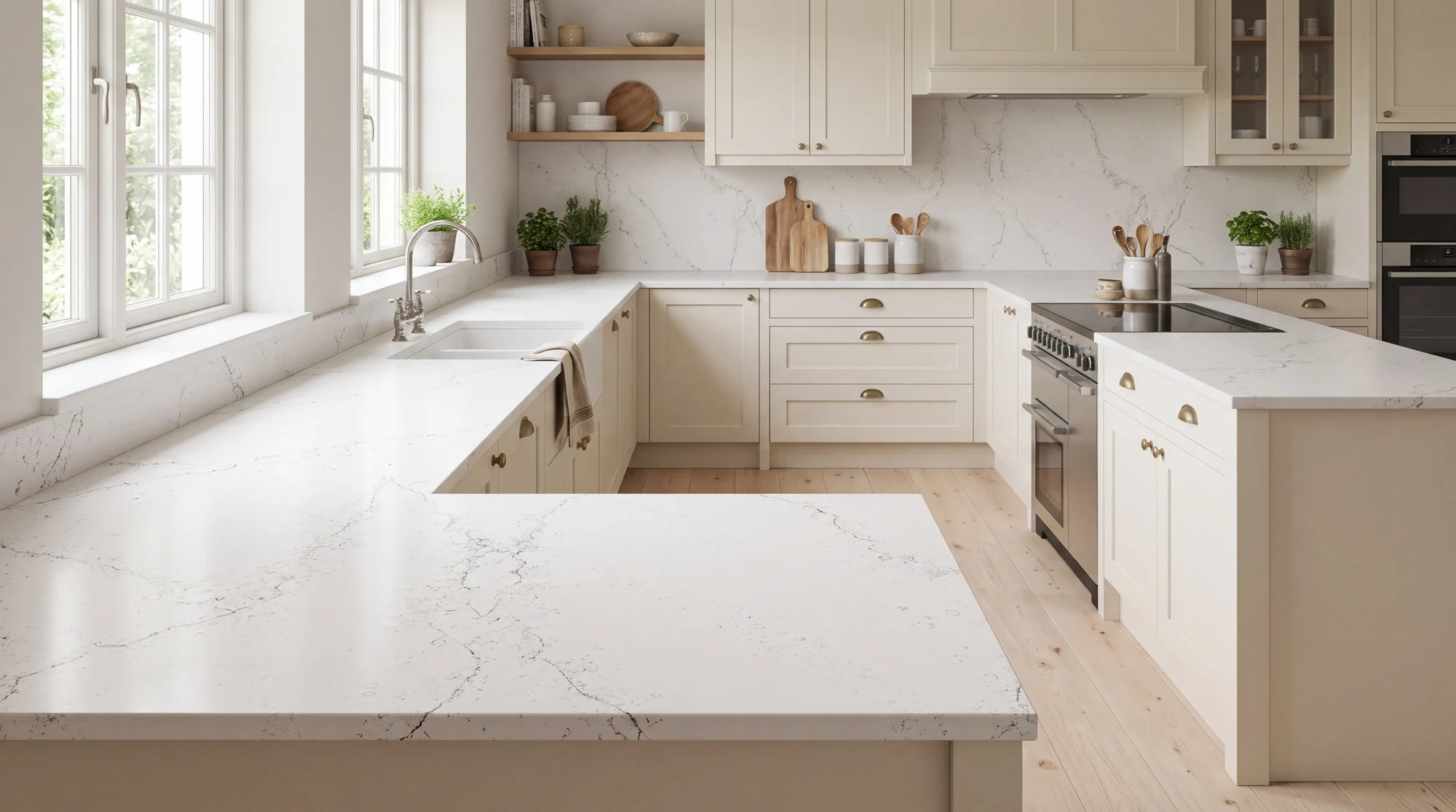 Urban White u-shaped kitchen, AI-generated design concept