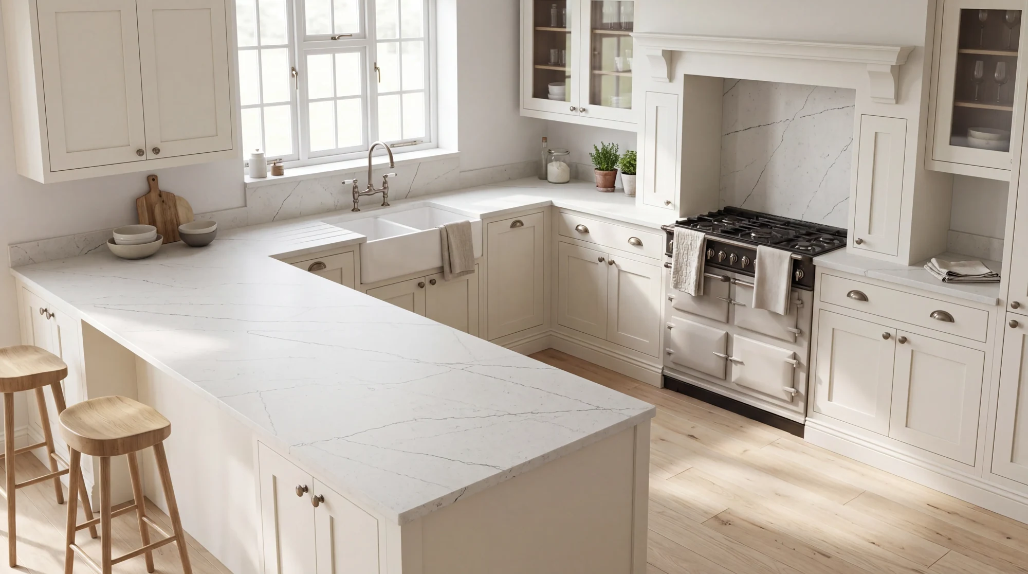 Thunder Grey Leather u-shaped kitchen, AI-generated design concept