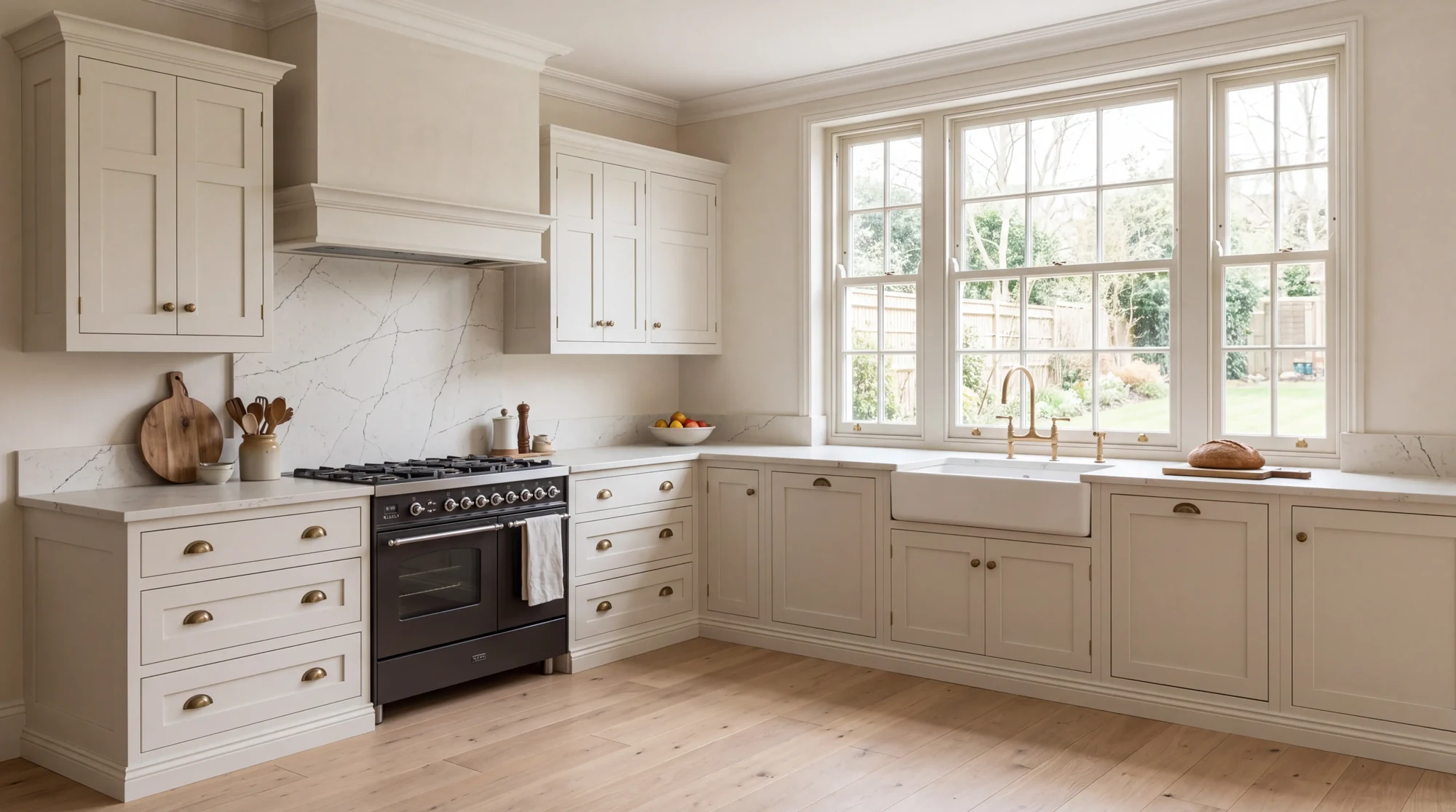 Thunder Grey Leather l-shaped kitchen, AI-generated design concept