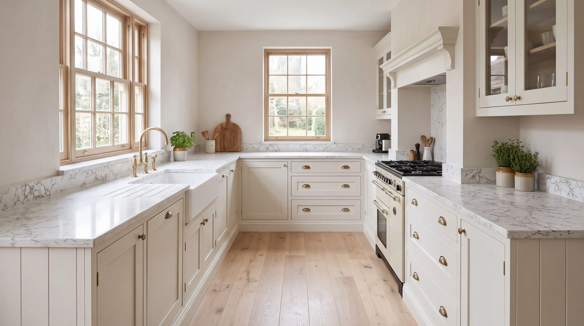 Bianco Eclipse l-shaped kitchen, AI-generated design concept