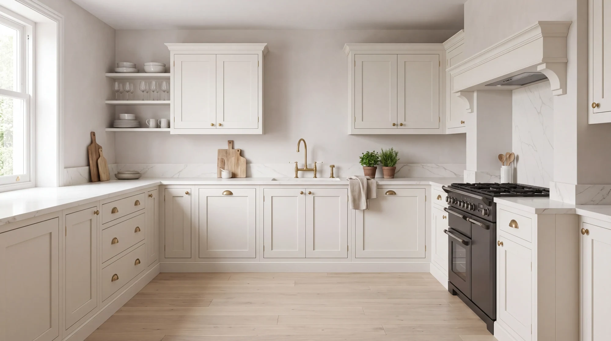 Calacatta Supreme l-shaped kitchen, AI-generated design concept