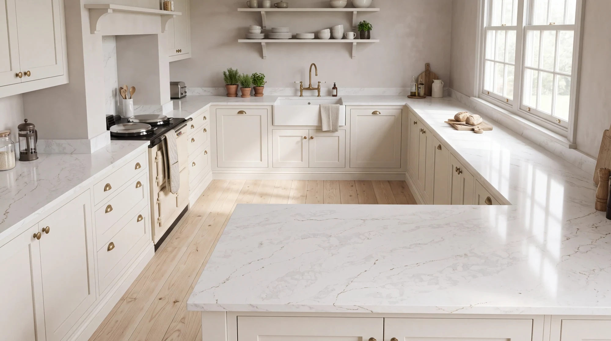 Miami Gold u-shaped kitchen, AI-generated design concept