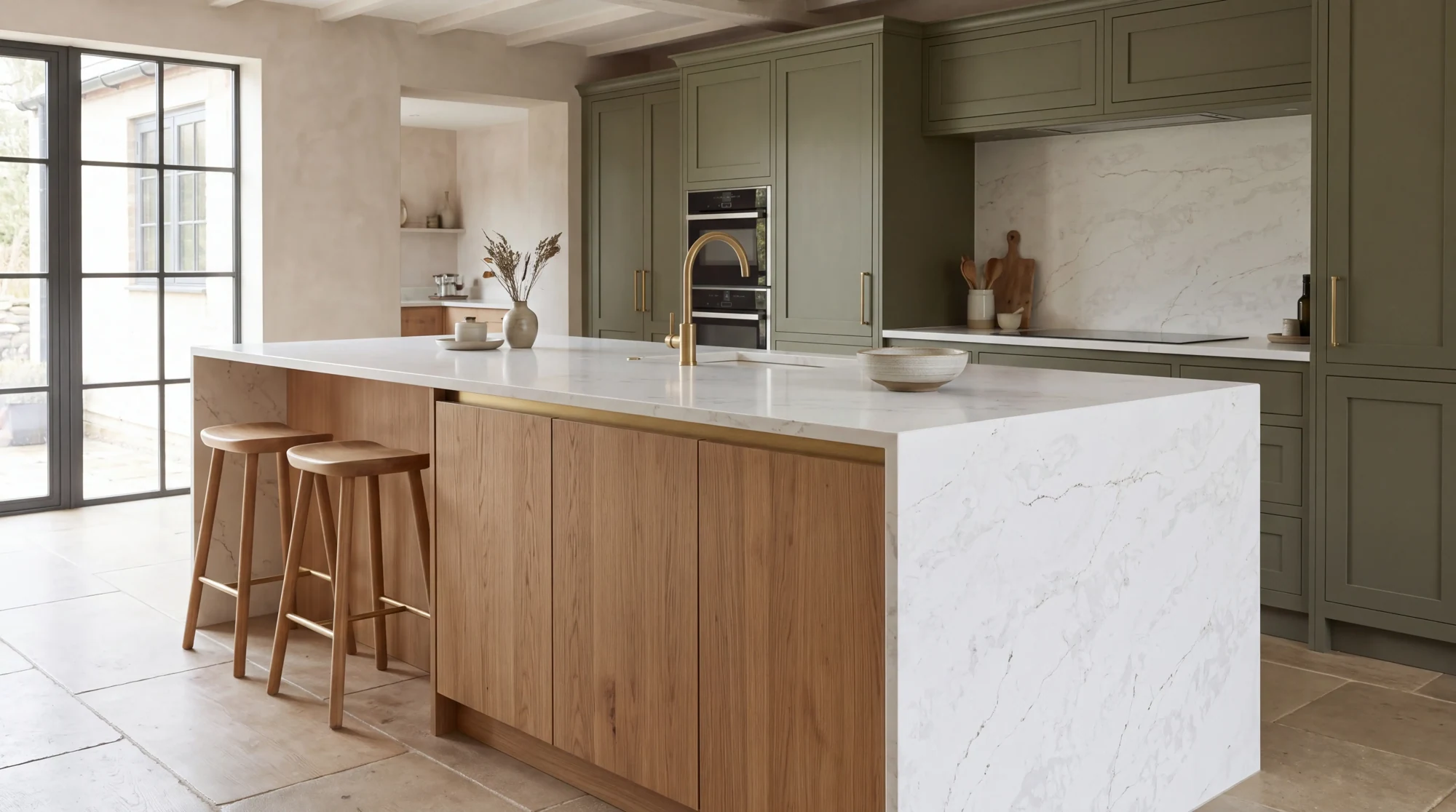 Miami Gold kitchen island, AI-generated design concept