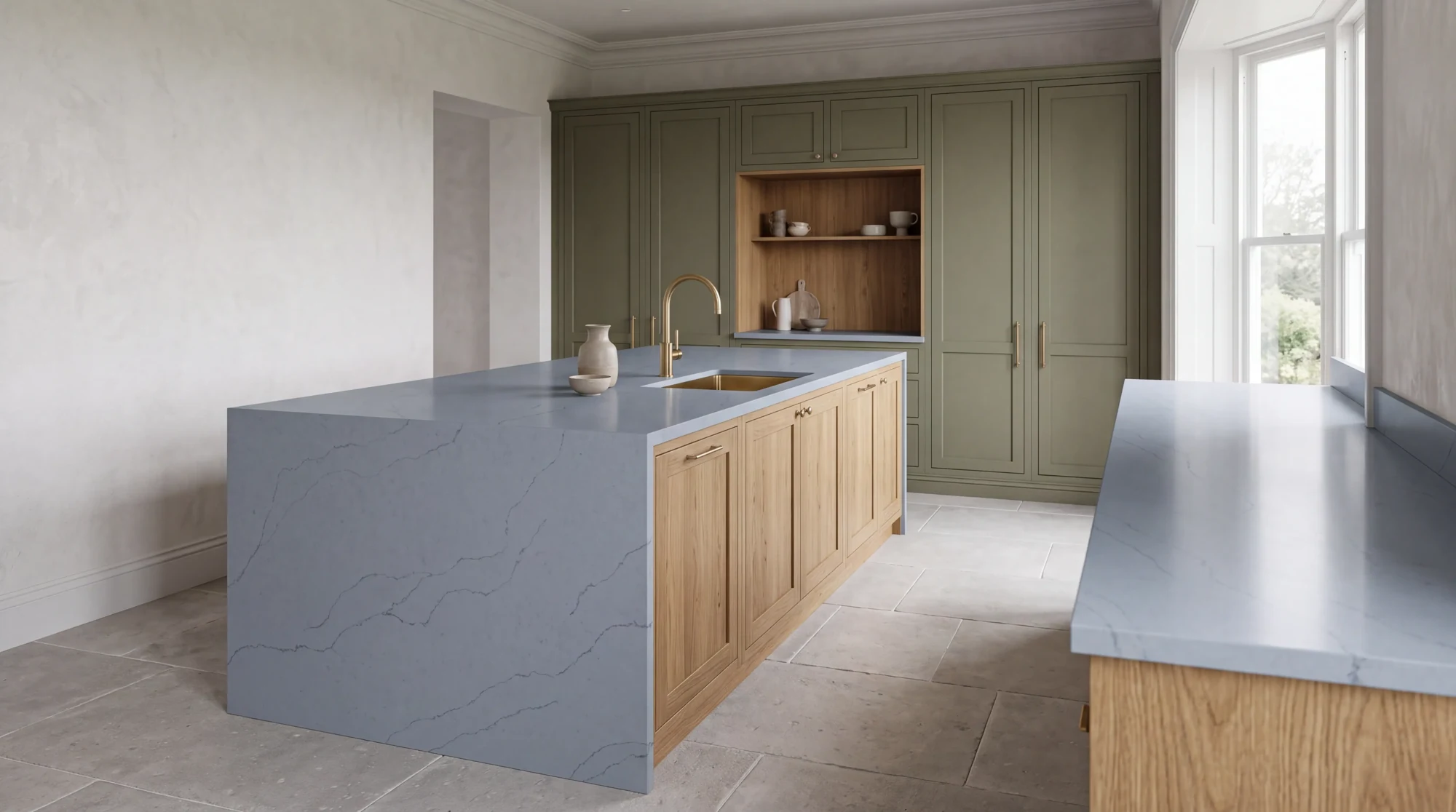 Sonata Grey kitchen island, AI-generated design concept