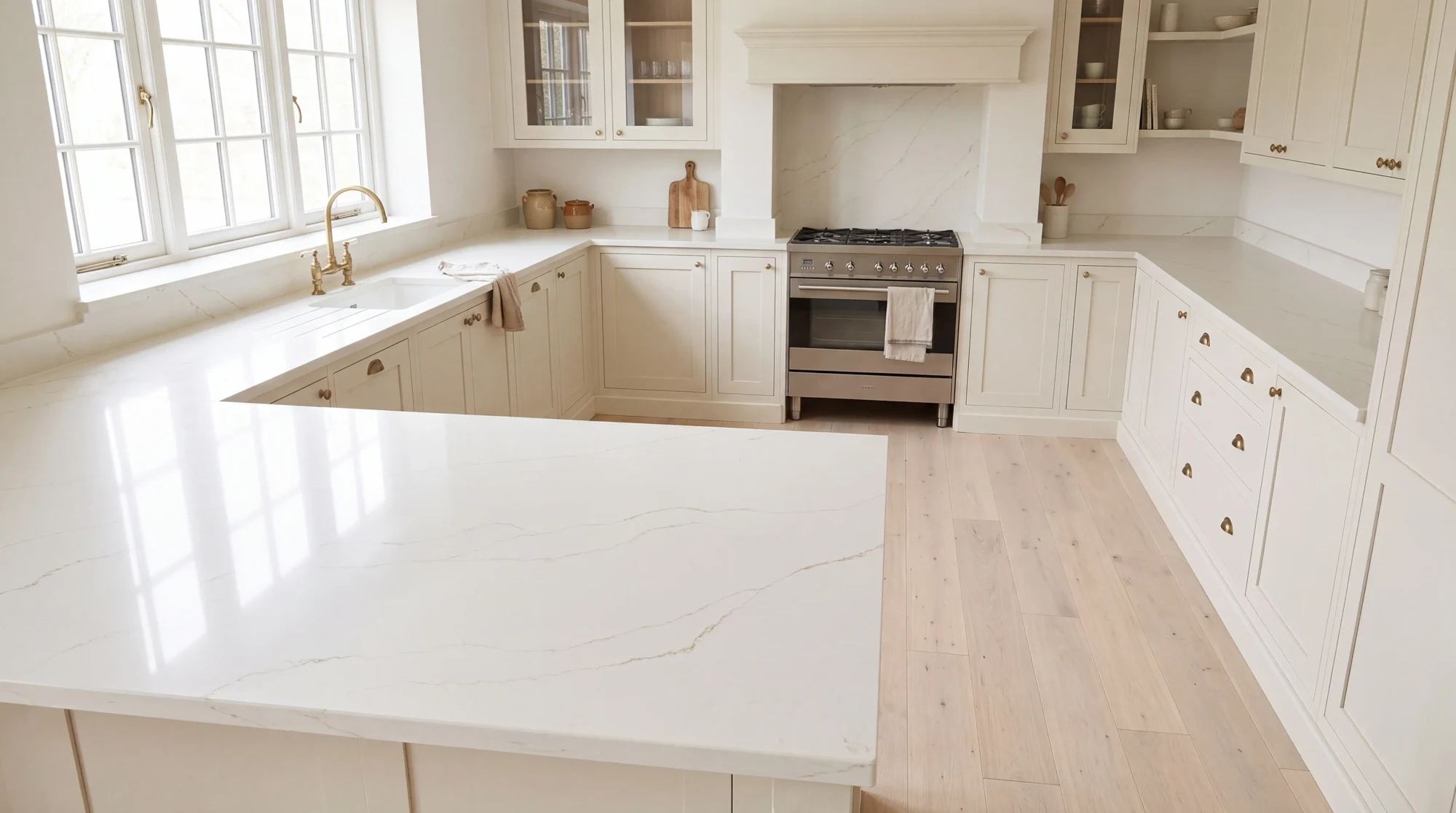 Sonata Gold u-shaped kitchen, AI-generated design concept