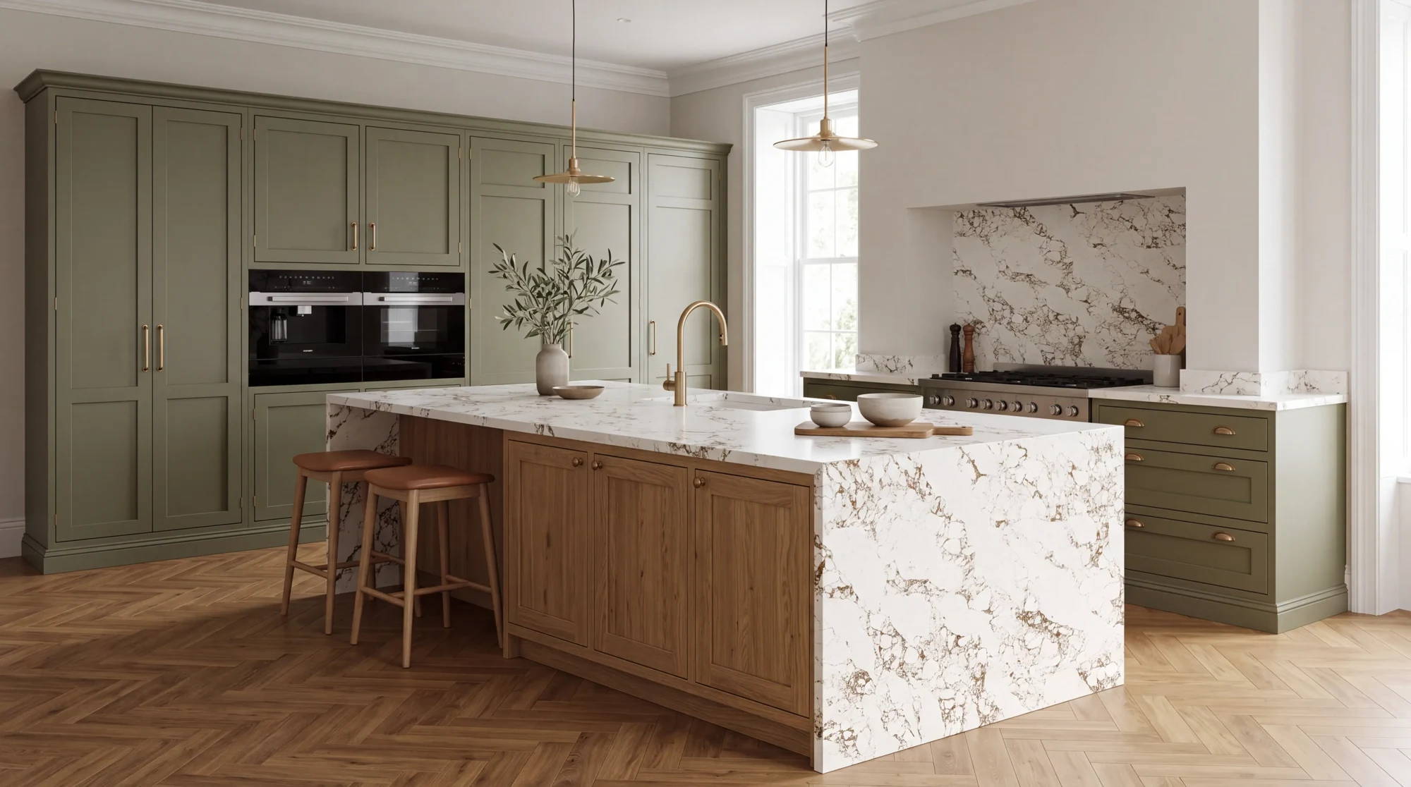 Calacatta Viola kitchen island, AI-generated design concept