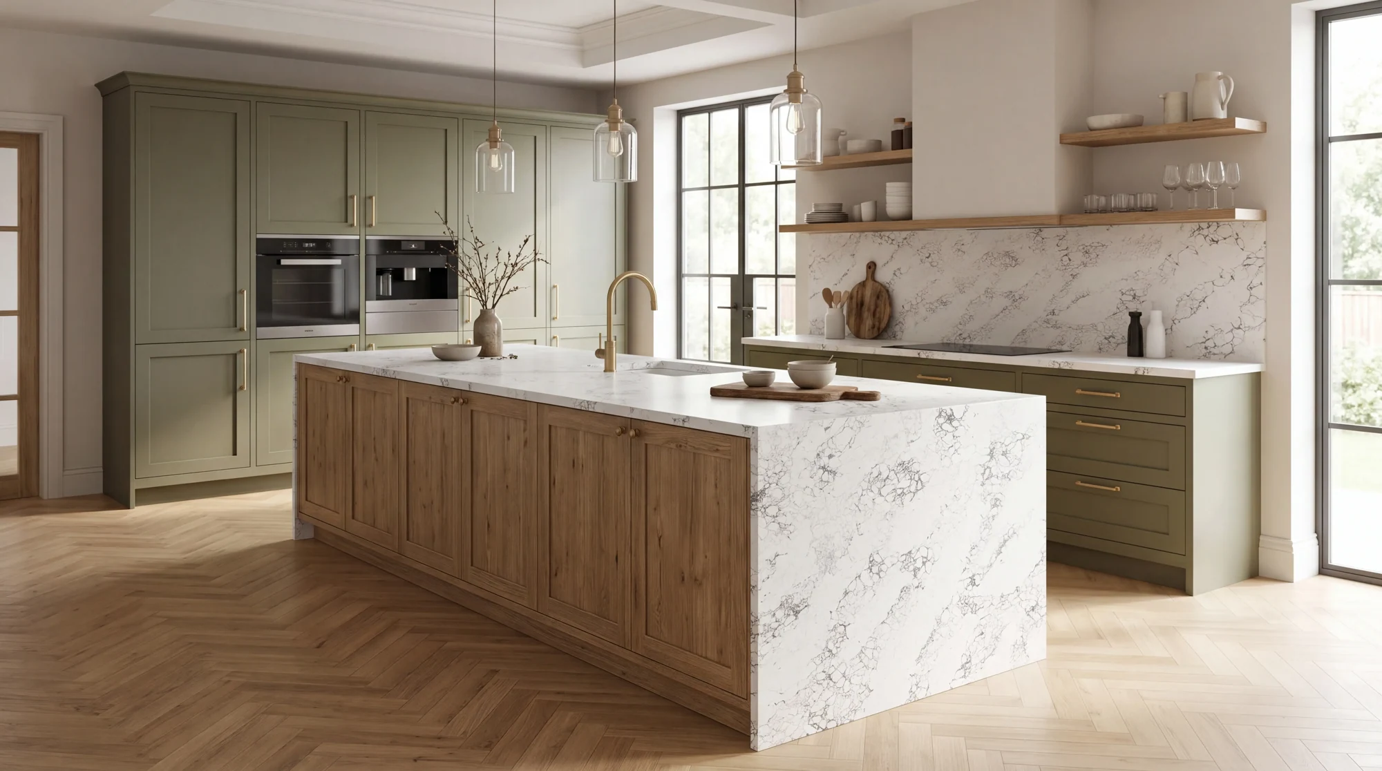 Arabescato kitchen island, AI-generated design concept