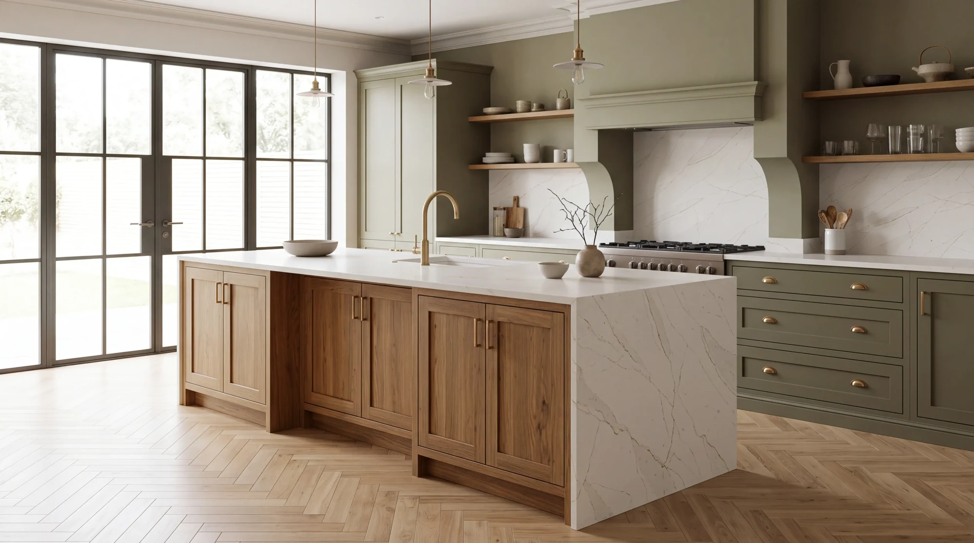 Calacatta Royal kitchen island, AI-generated design concept