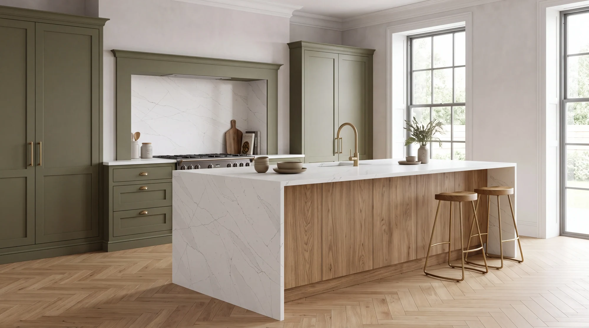 Statuario Royal kitchen island, AI-generated design concept