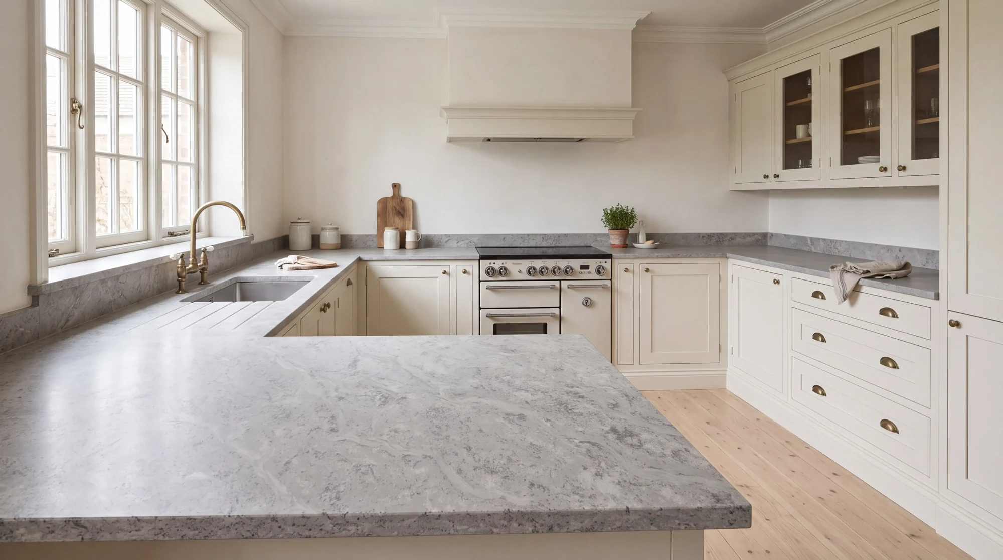 Fusion Grey u-shaped kitchen, AI-generated design concept