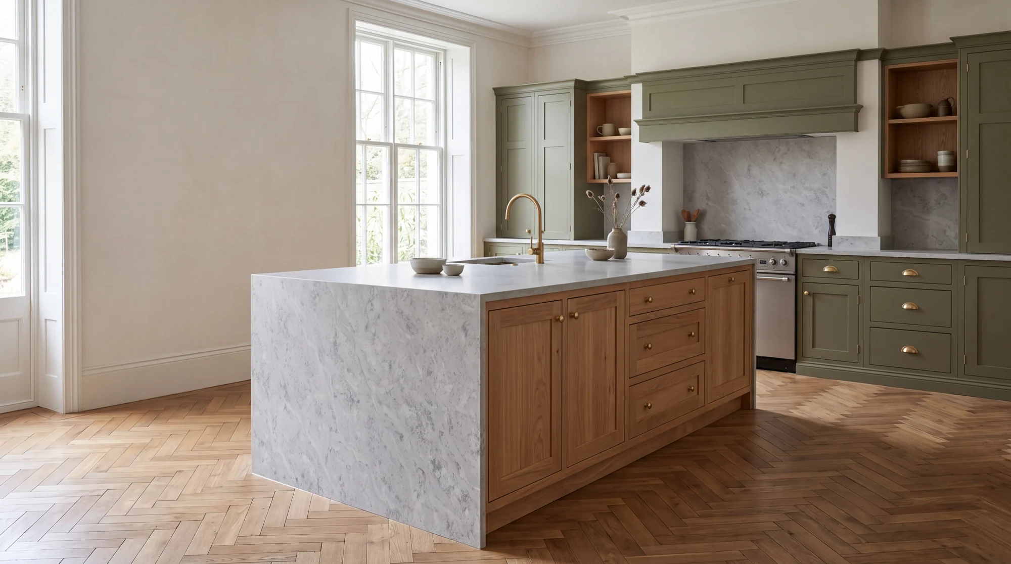 Fusion Grey kitchen island, AI-generated design concept