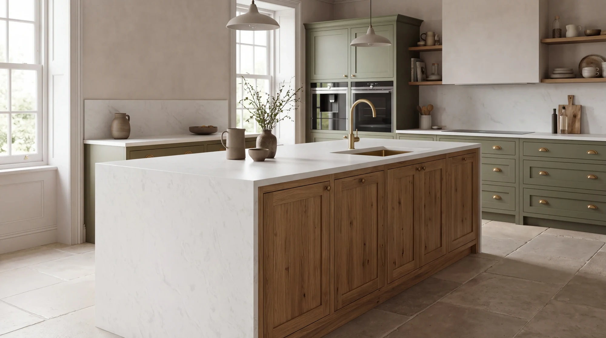 Fusion White kitchen island, AI-generated design concept