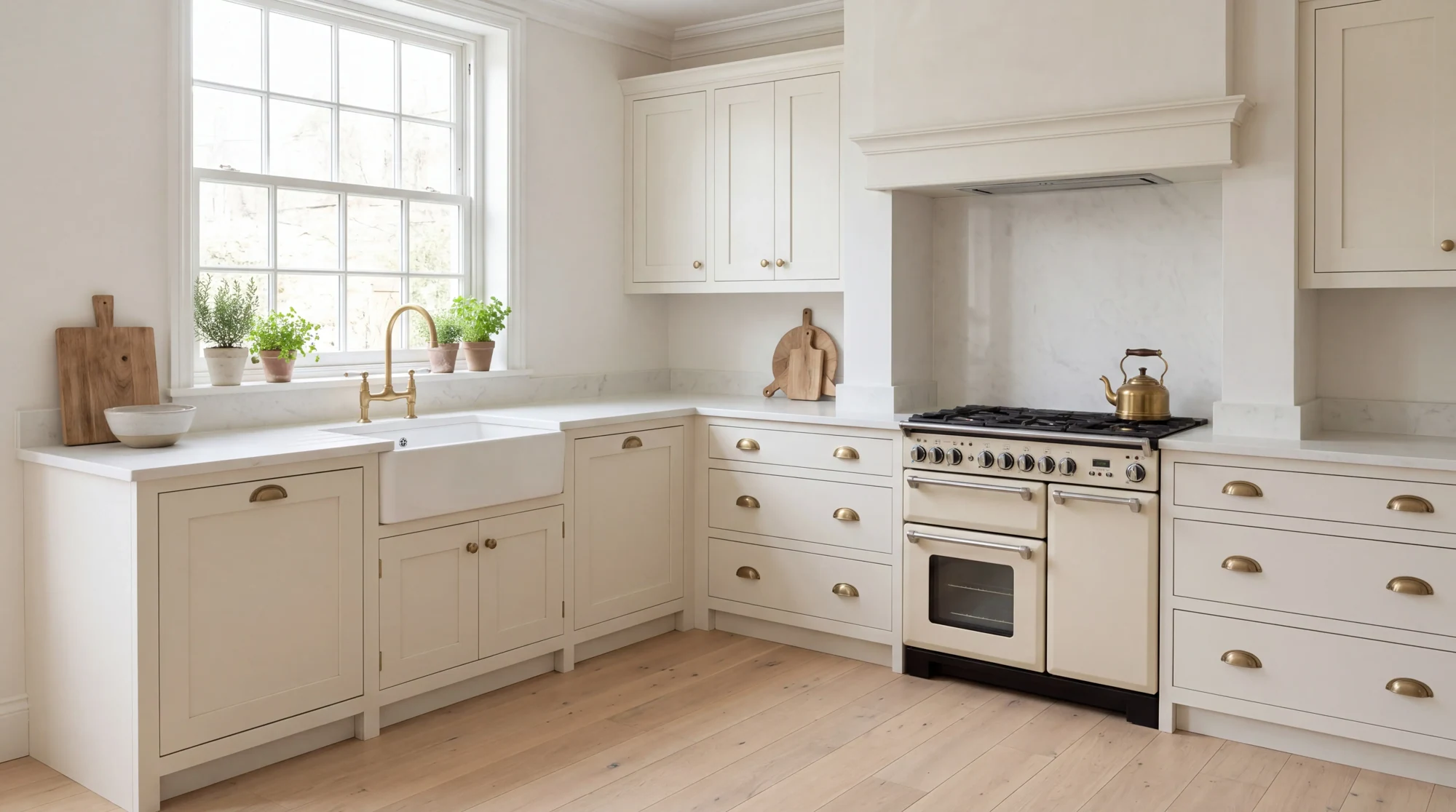 Fusion White l-shaped kitchen, AI-generated design concept