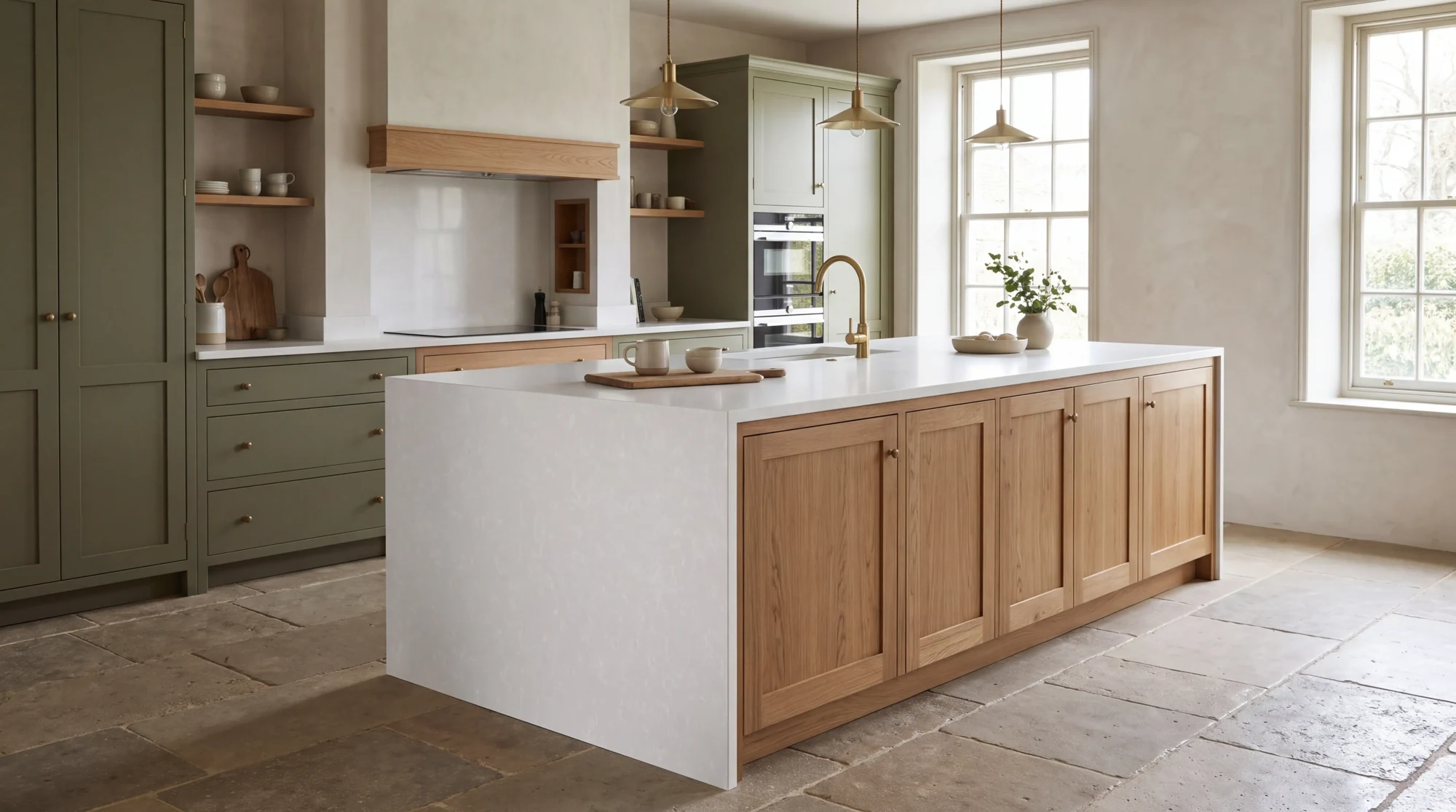 White Onyx kitchen island, AI-generated design concept