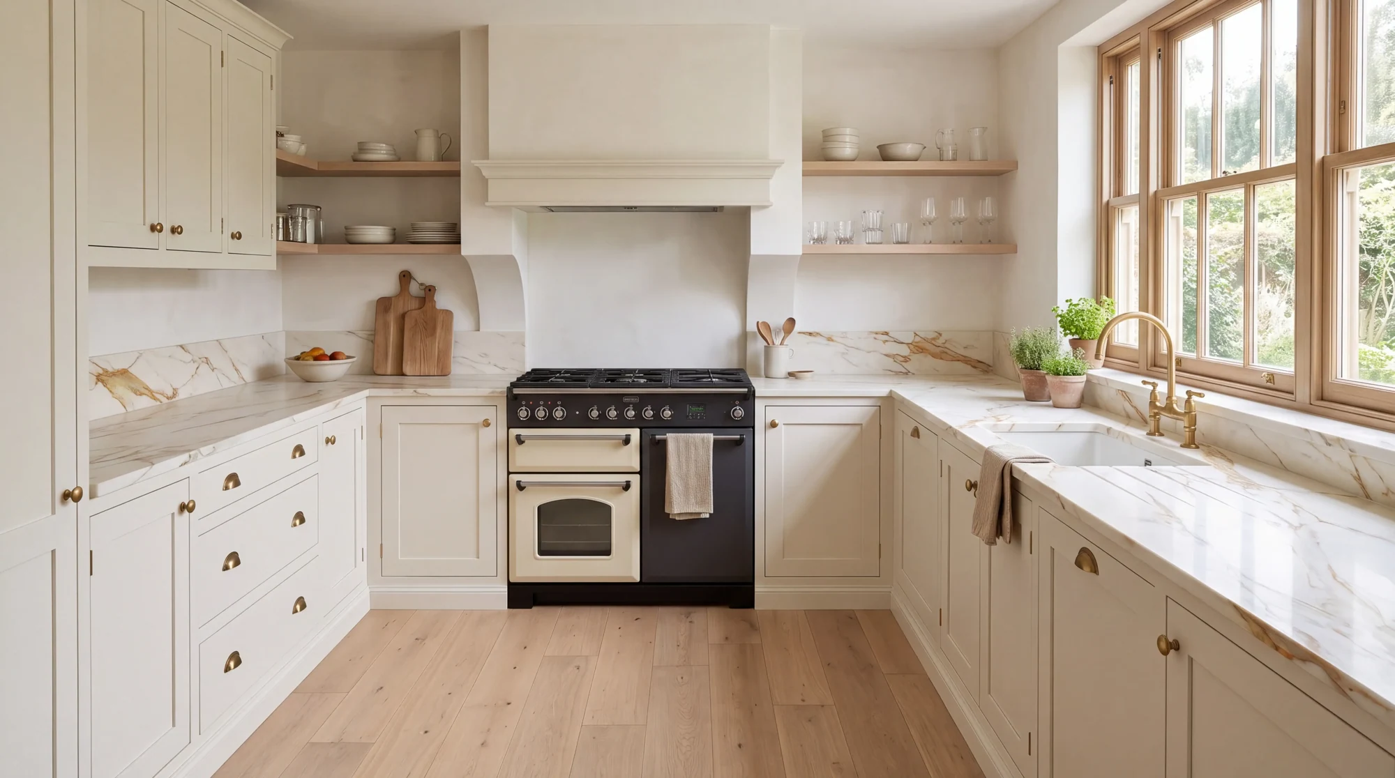 Calacatta Fantastico l-shaped kitchen, AI-generated design concept
