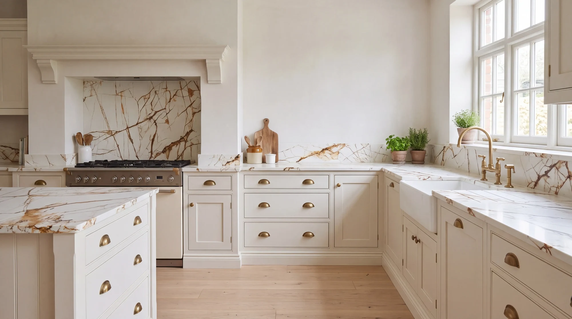Dream Gold l-shaped kitchen, AI-generated design concept