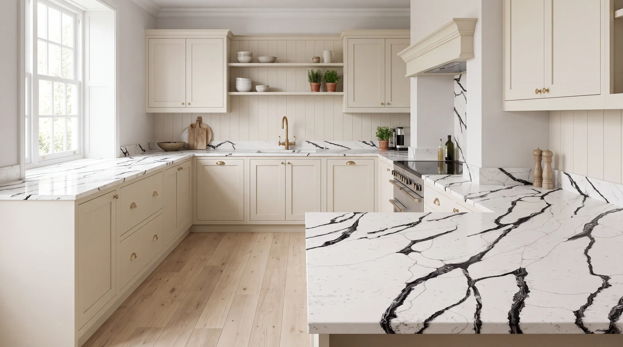 Dior Black u-shaped kitchen, AI-generated design concept