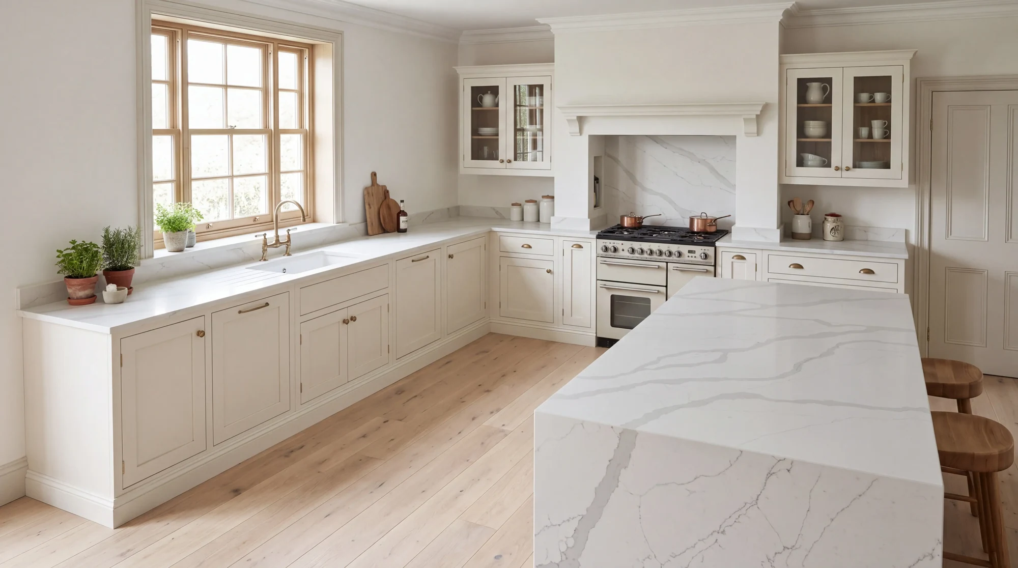 Calacatta Platinum u-shaped kitchen, AI-generated design concept