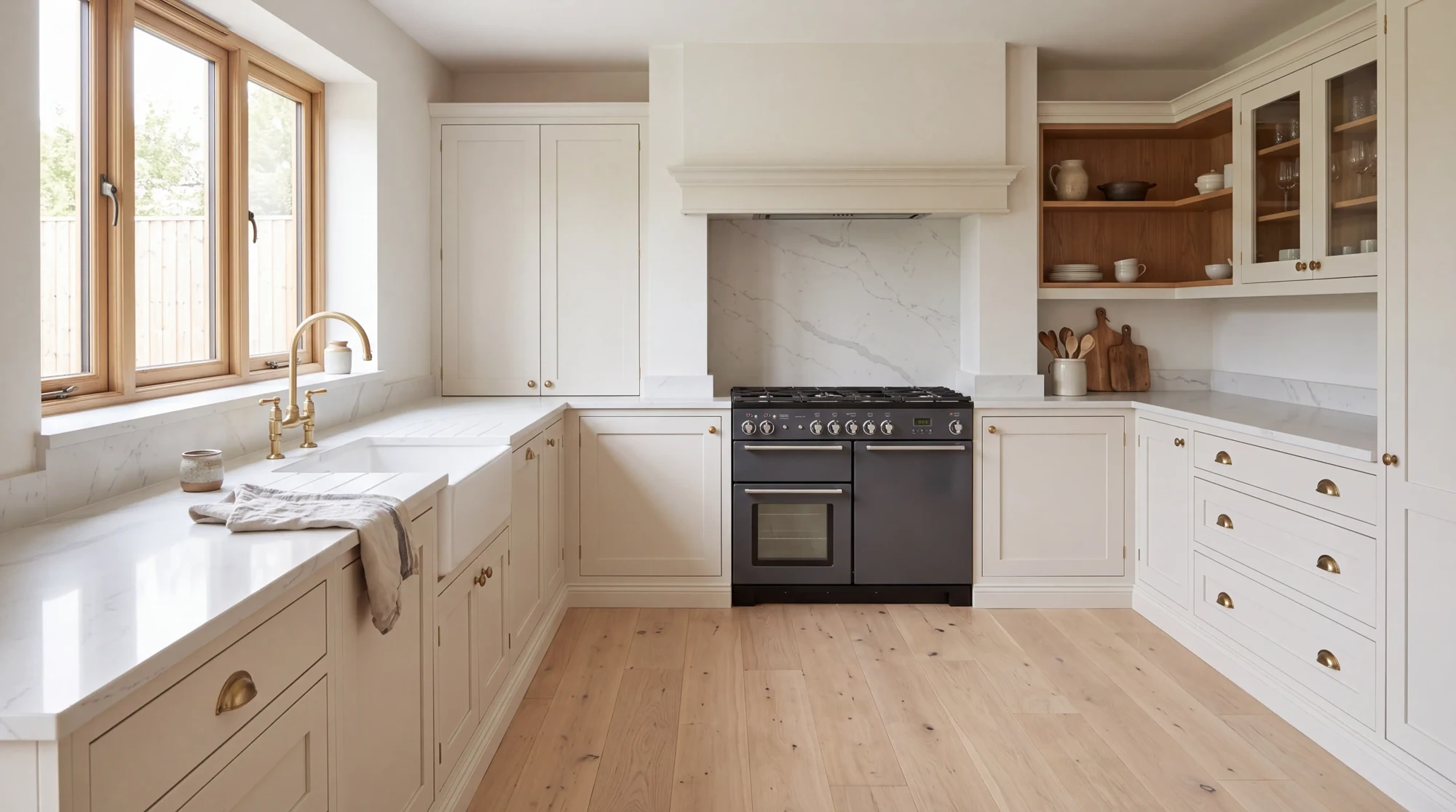 Calacatta Platinum l-shaped kitchen, AI-generated design concept