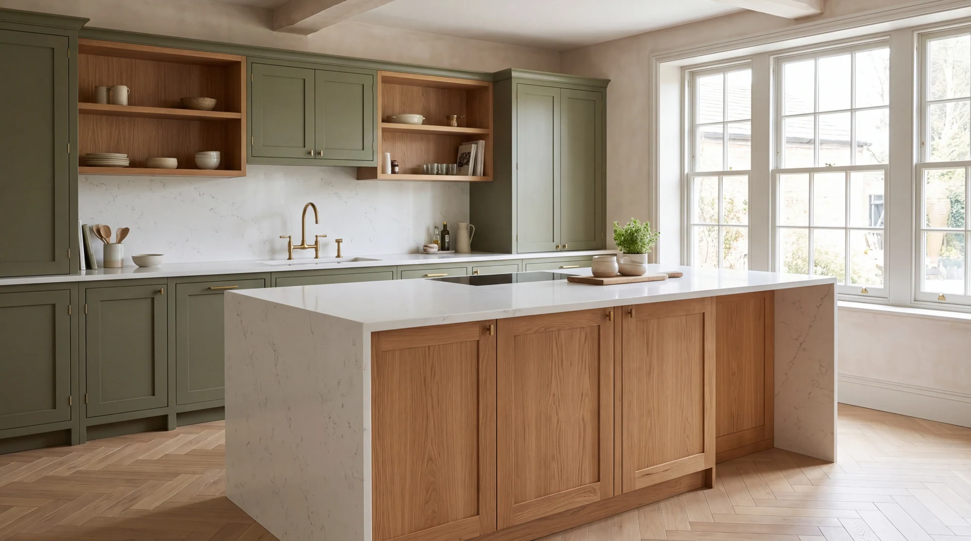 Bianco Carrara Super Jumbo kitchen island, AI-generated design concept