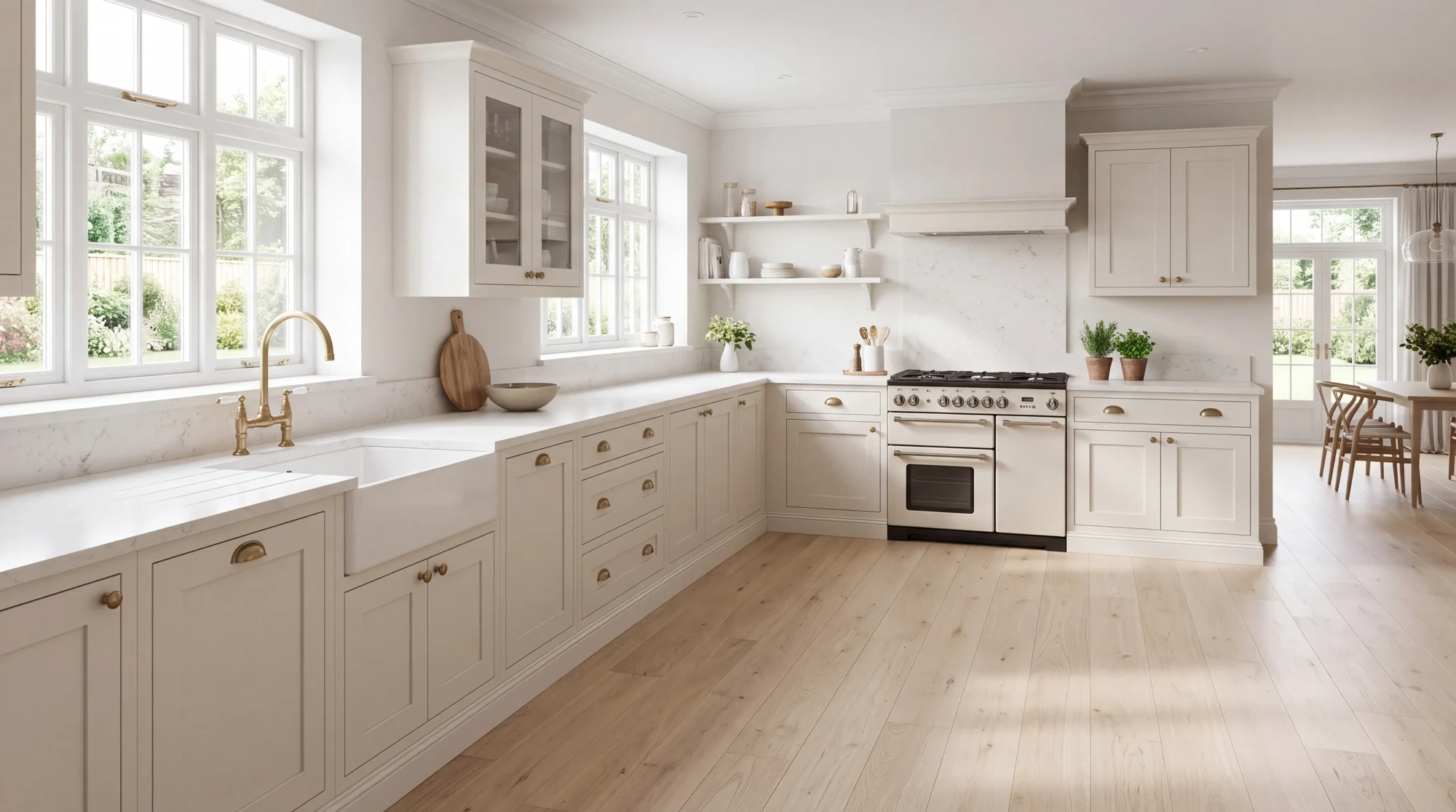 Bianco Carrara Super Jumbo l-shaped kitchen, AI-generated design concept