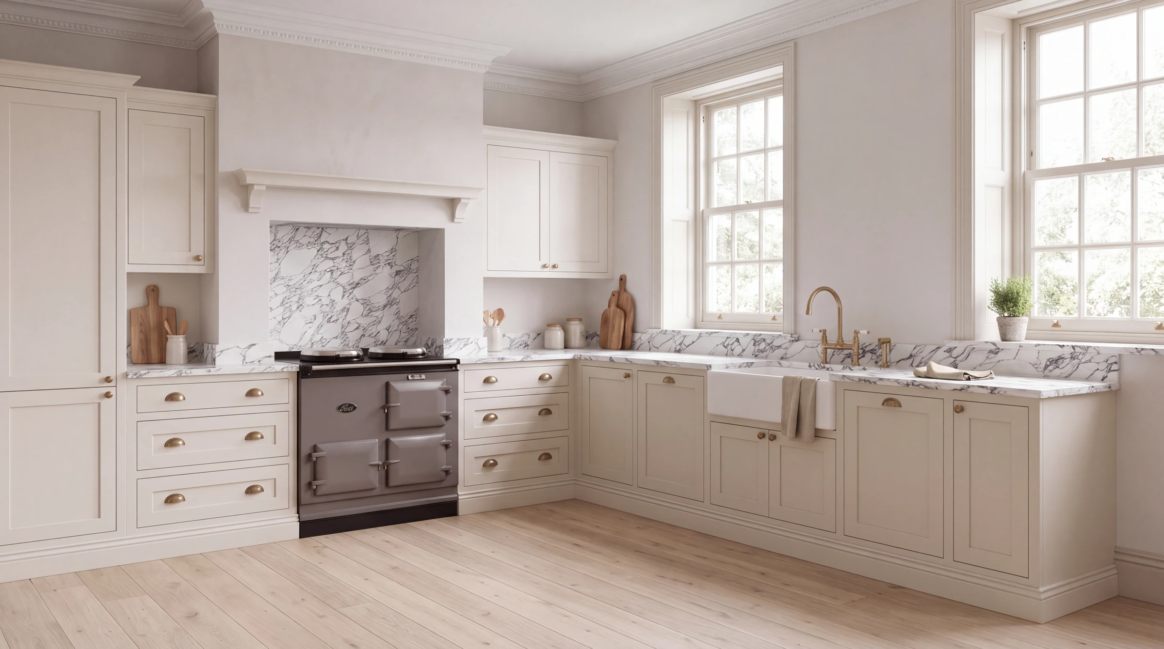 Arabescato Elegance l-shaped kitchen, AI-generated design concept