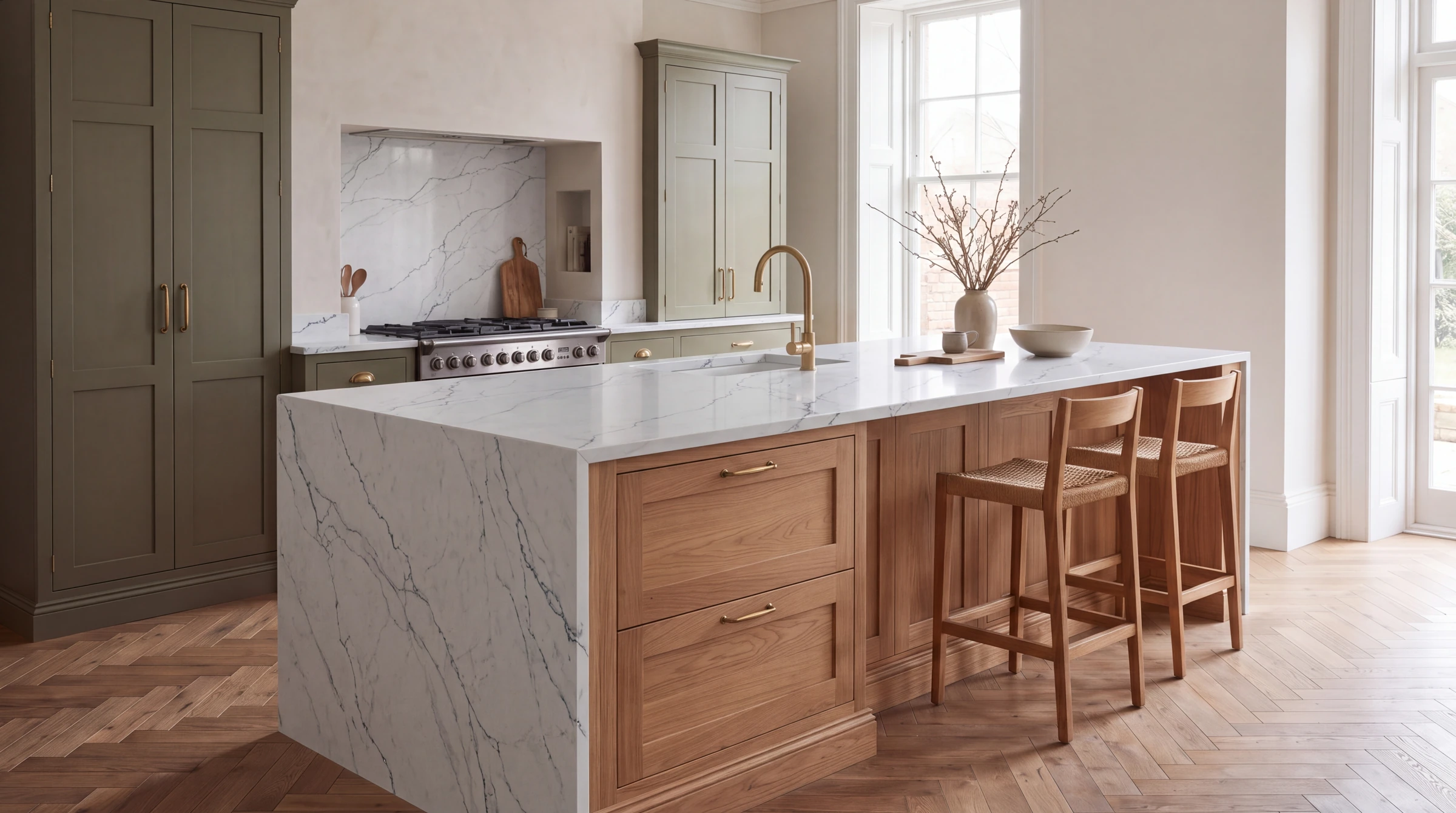 Azul Shimmer kitchen island, AI-generated design concept