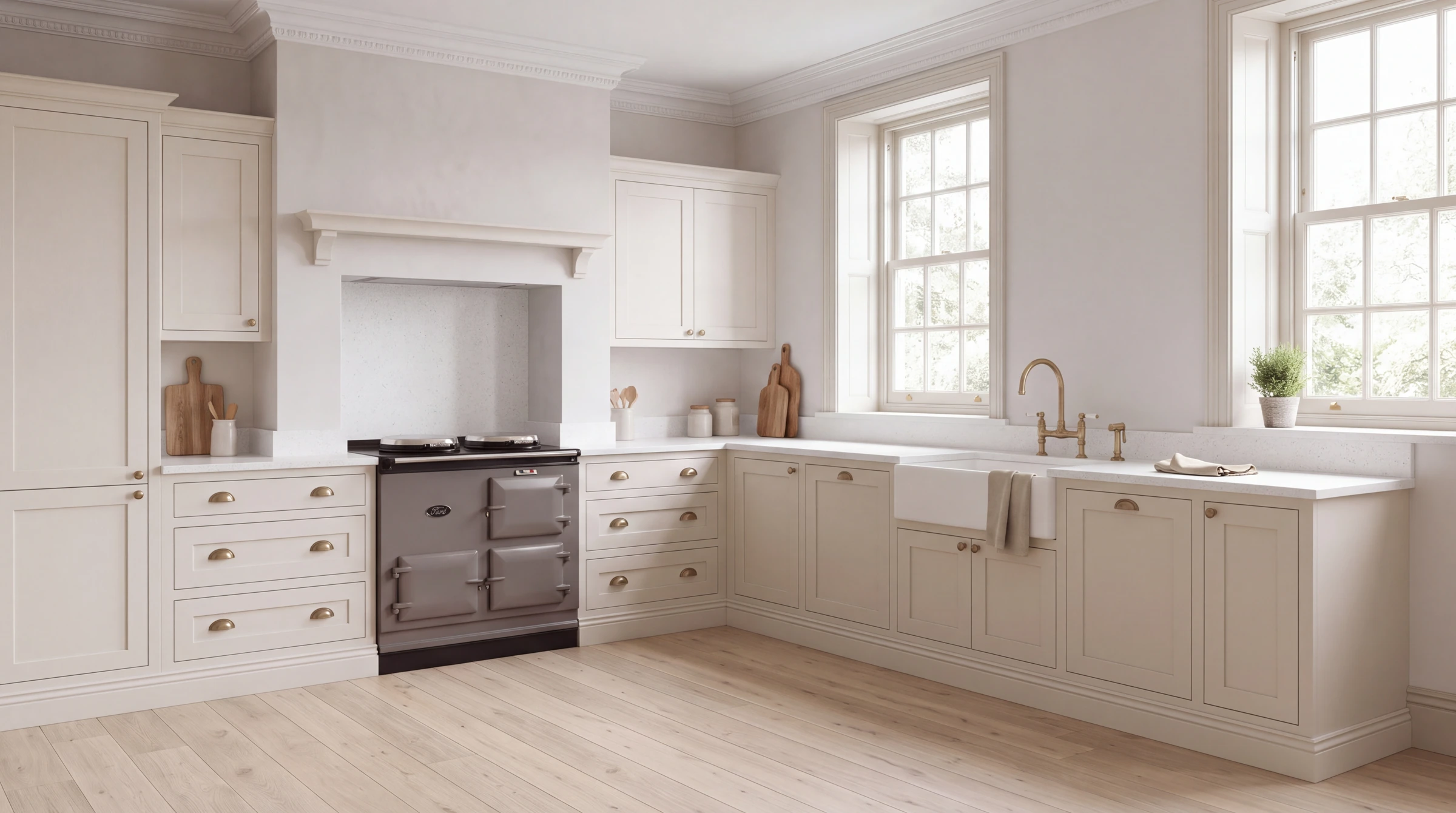 Bianco Starlight l-shaped kitchen, AI-generated design concept