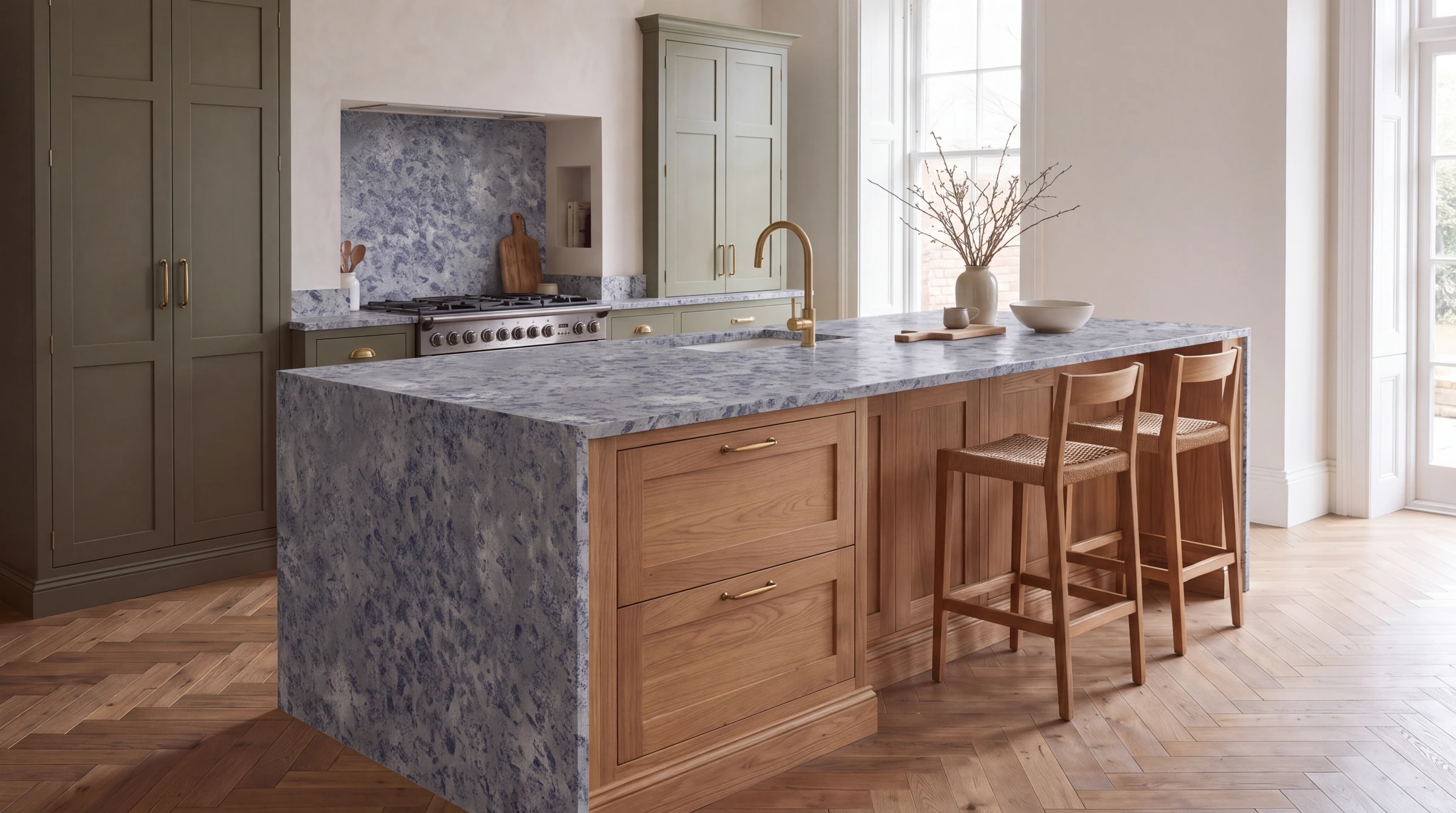 Blue Lagoon kitchen island, AI-generated design concept